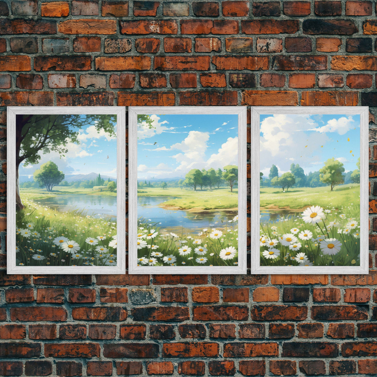 Beautiful Spring Meadow Landscape Painting 3 Piece Set, Wall Art