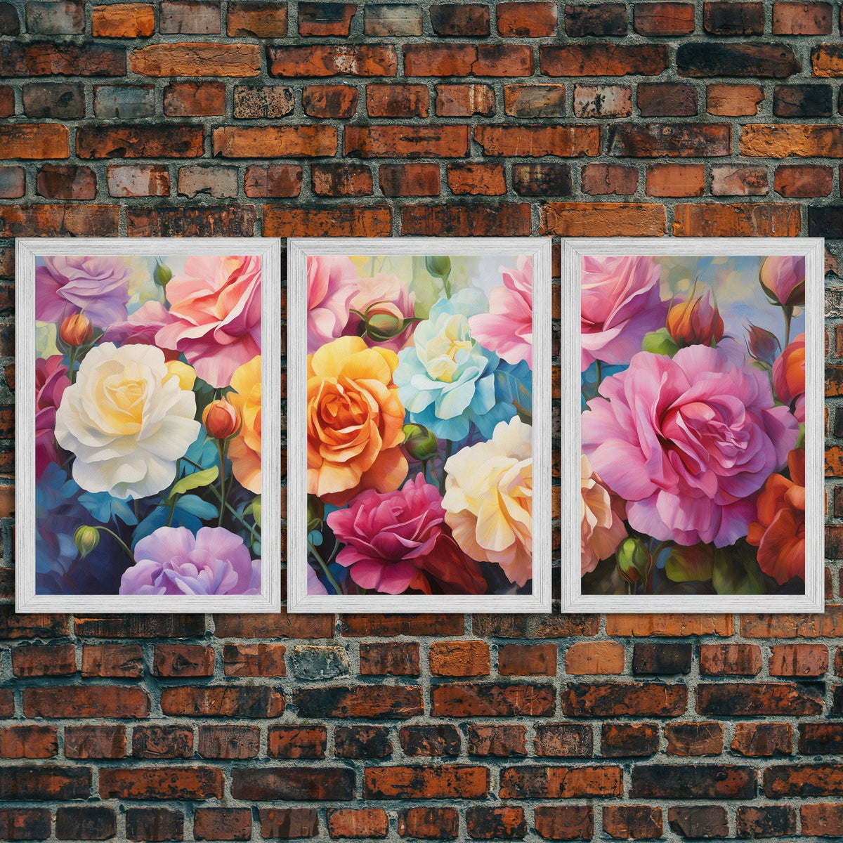 Beautiful Rose Art, Framed Canvas Print, 3 Piece Art Set