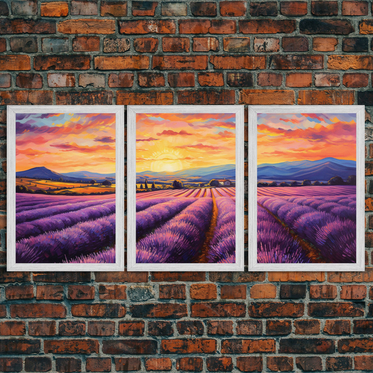 Purple Lavender Fields, 3 Piece Wall Art, Framed Canvas Print