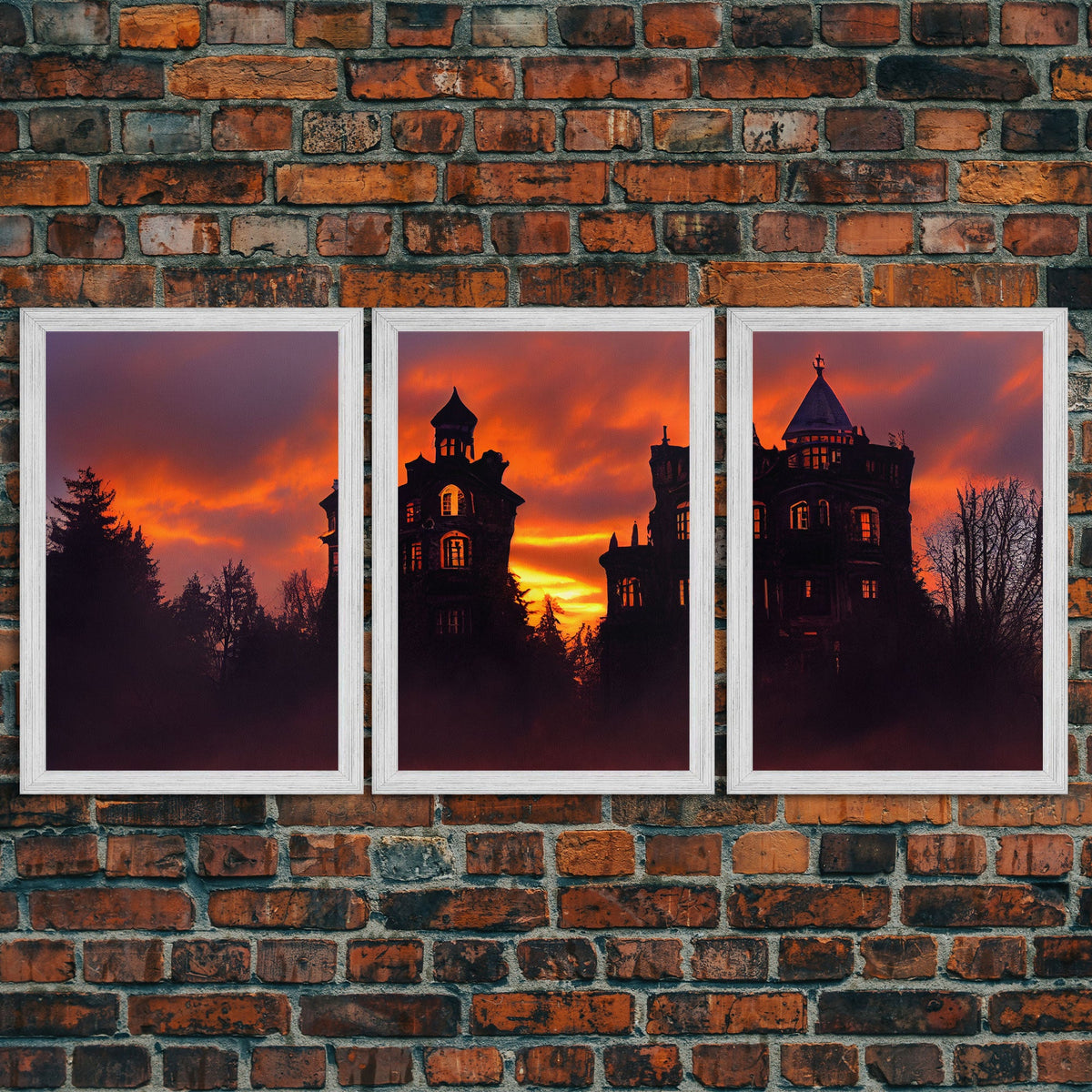 3 Piece Canvas Wall Decor, Victorian Style Haunted House