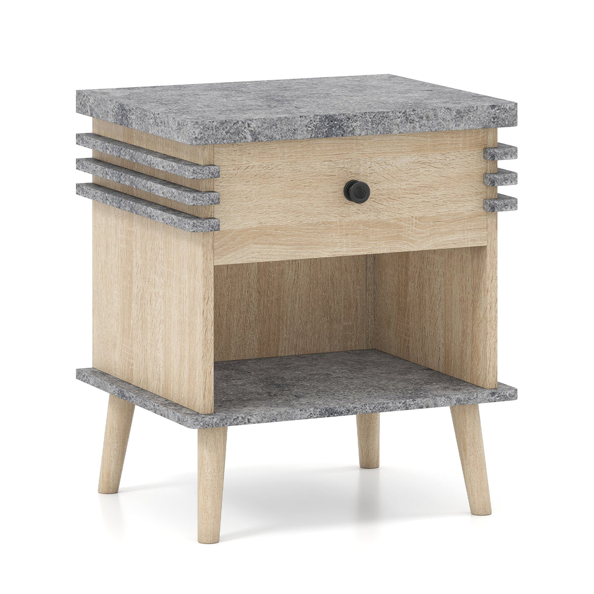 3-Tier Bedside Table Nightstand with Faux Marble Top-Grey