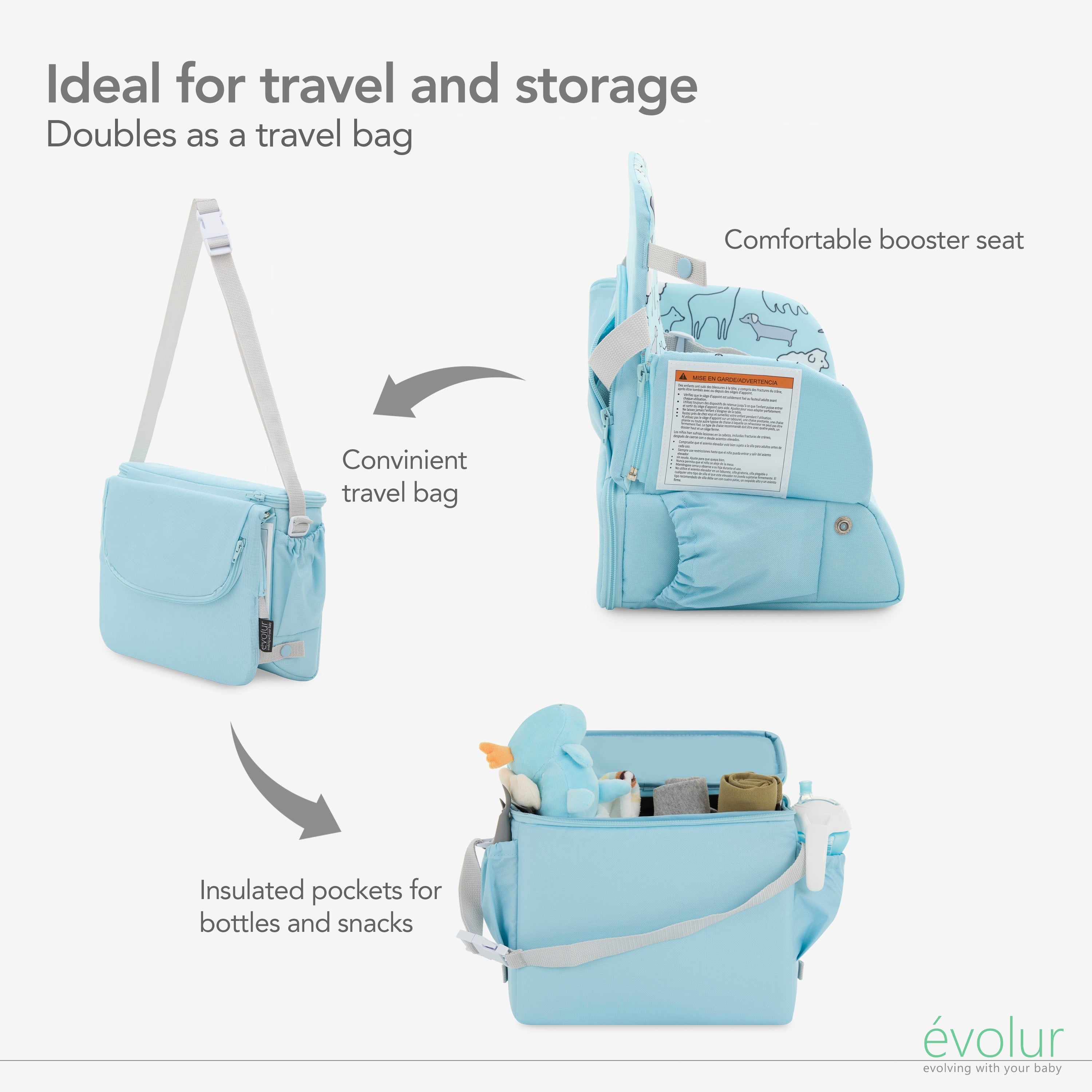 Evolur Snug Packsack 2-in-1 Portable Booster Seat and Travel Bag