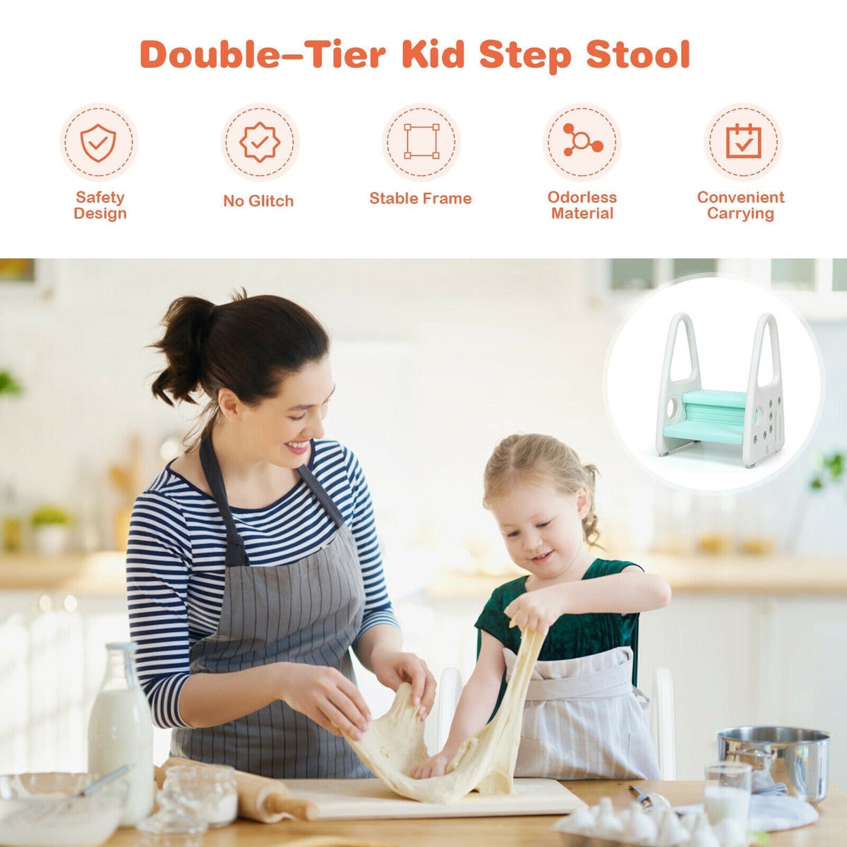 Kids Step Stool Learning Helper with Armrest -Blue