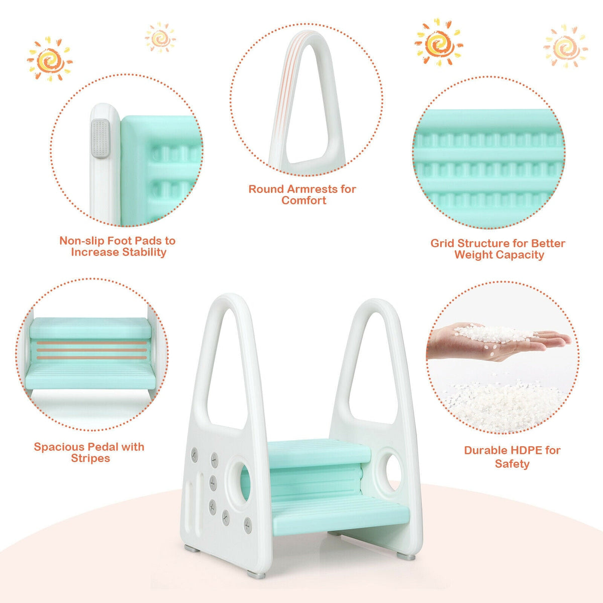 Kids Step Stool Learning Helper with Armrest -Blue