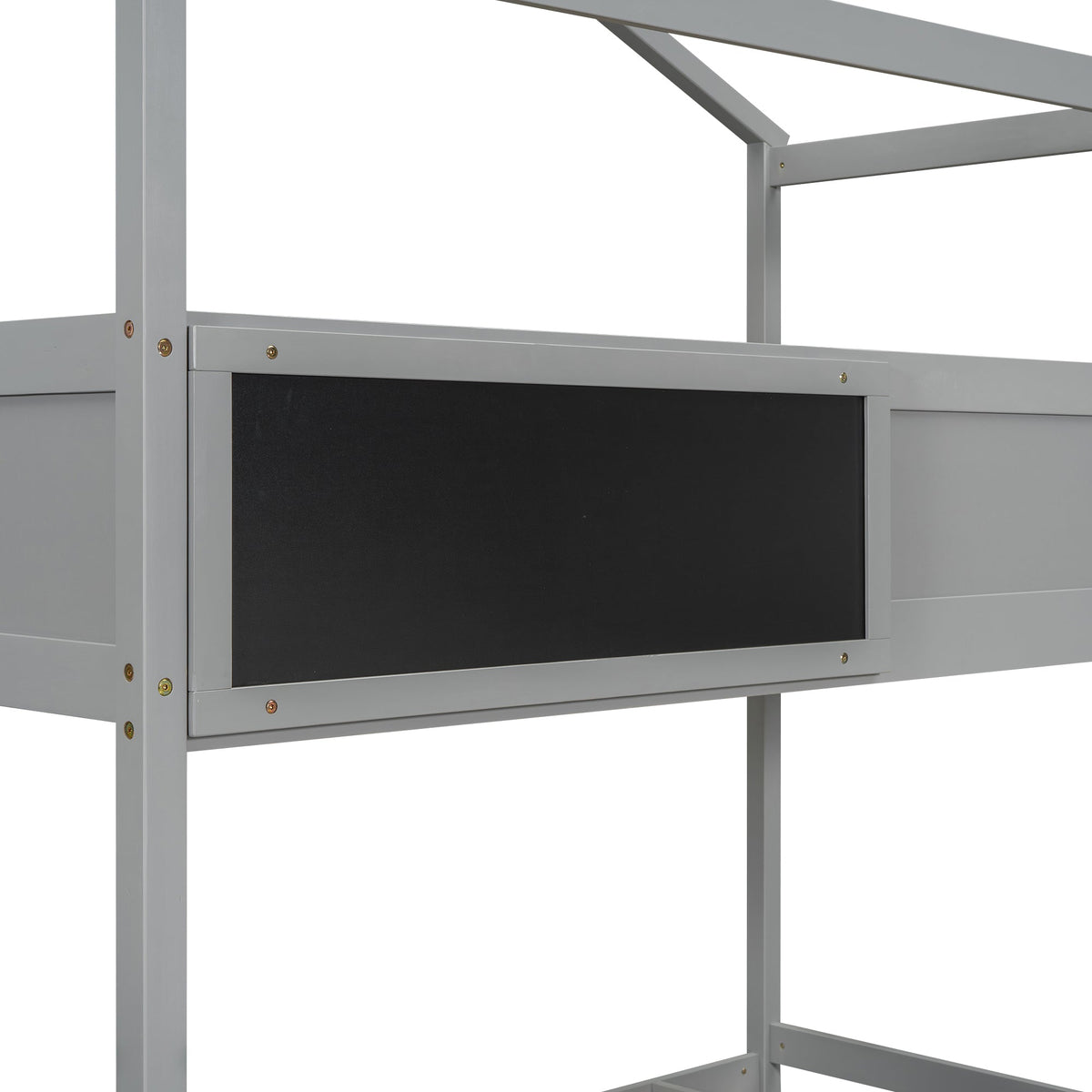 Twin-Over-Full House Bunk Bed with Storage Staircase and Blackboard, Gray