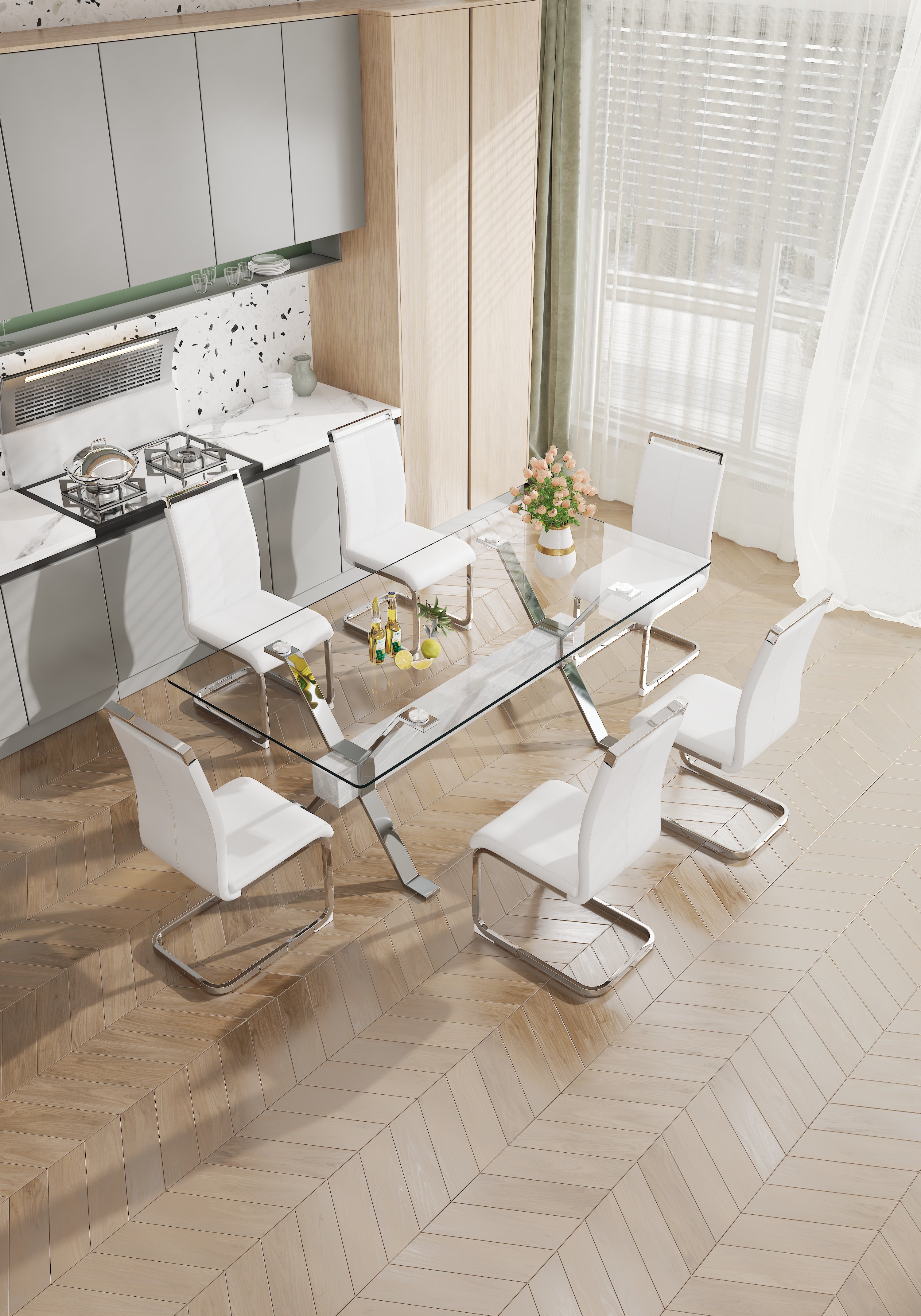 Modern Tempered Glass Dining Table 79 ''x39'' x 30 '' 1105