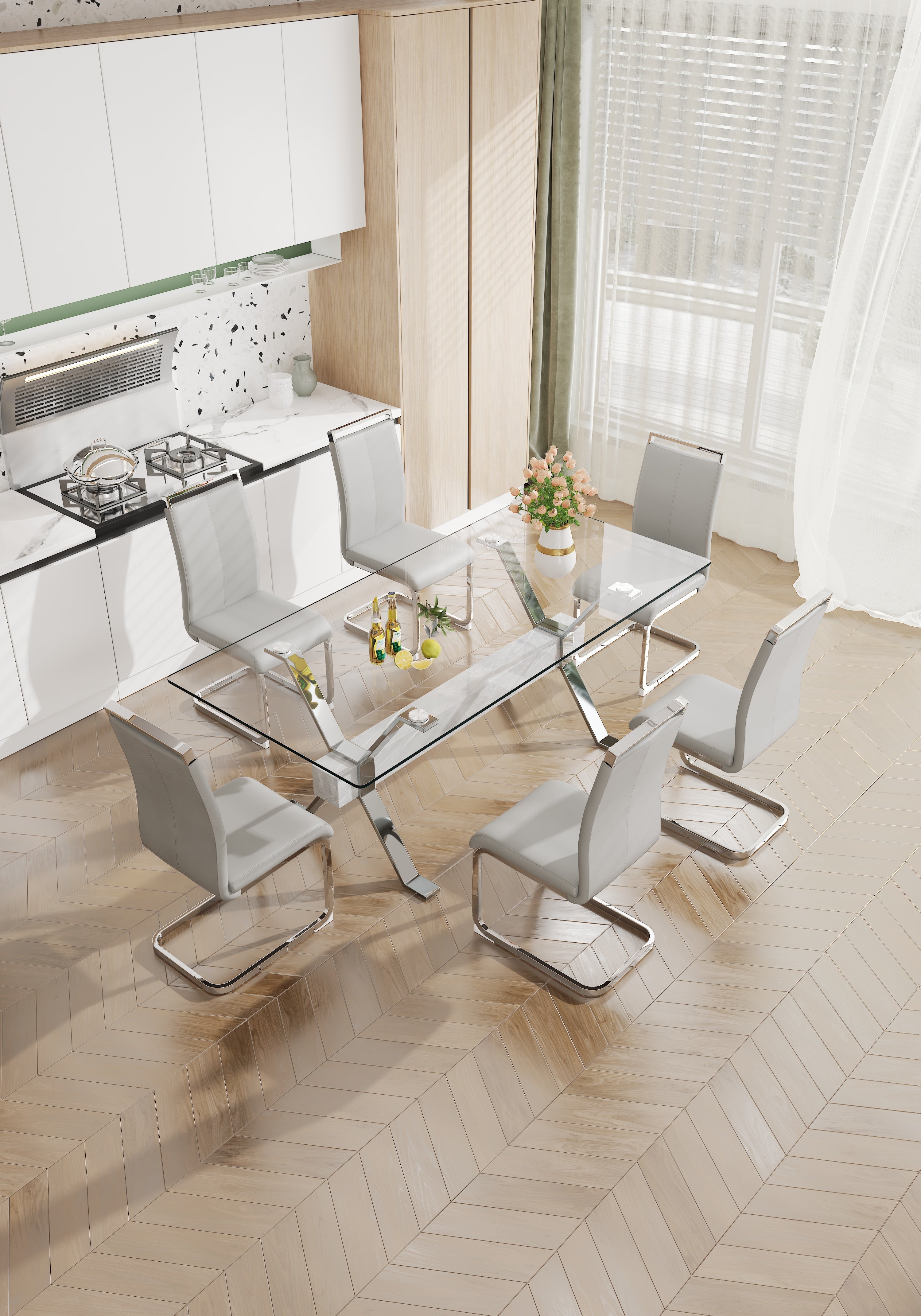 Modern Tempered Glass Dining Table 79 ''x39'' x 30 '' 1105