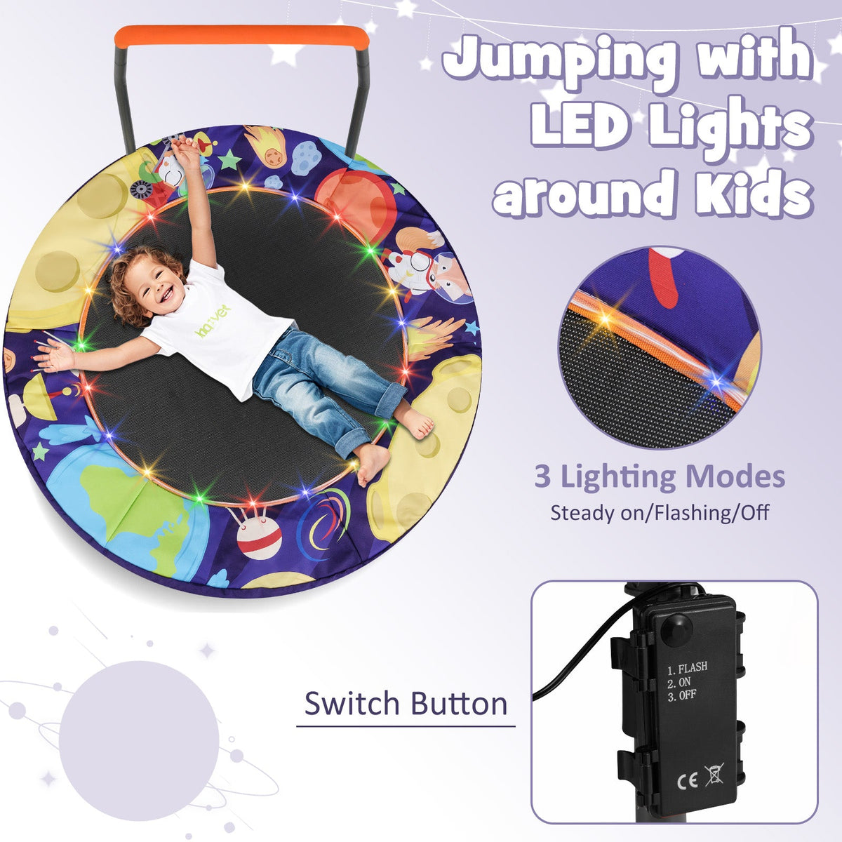 Mini Trampoline Folding Small Rebounder for Kids with Lights-Purple