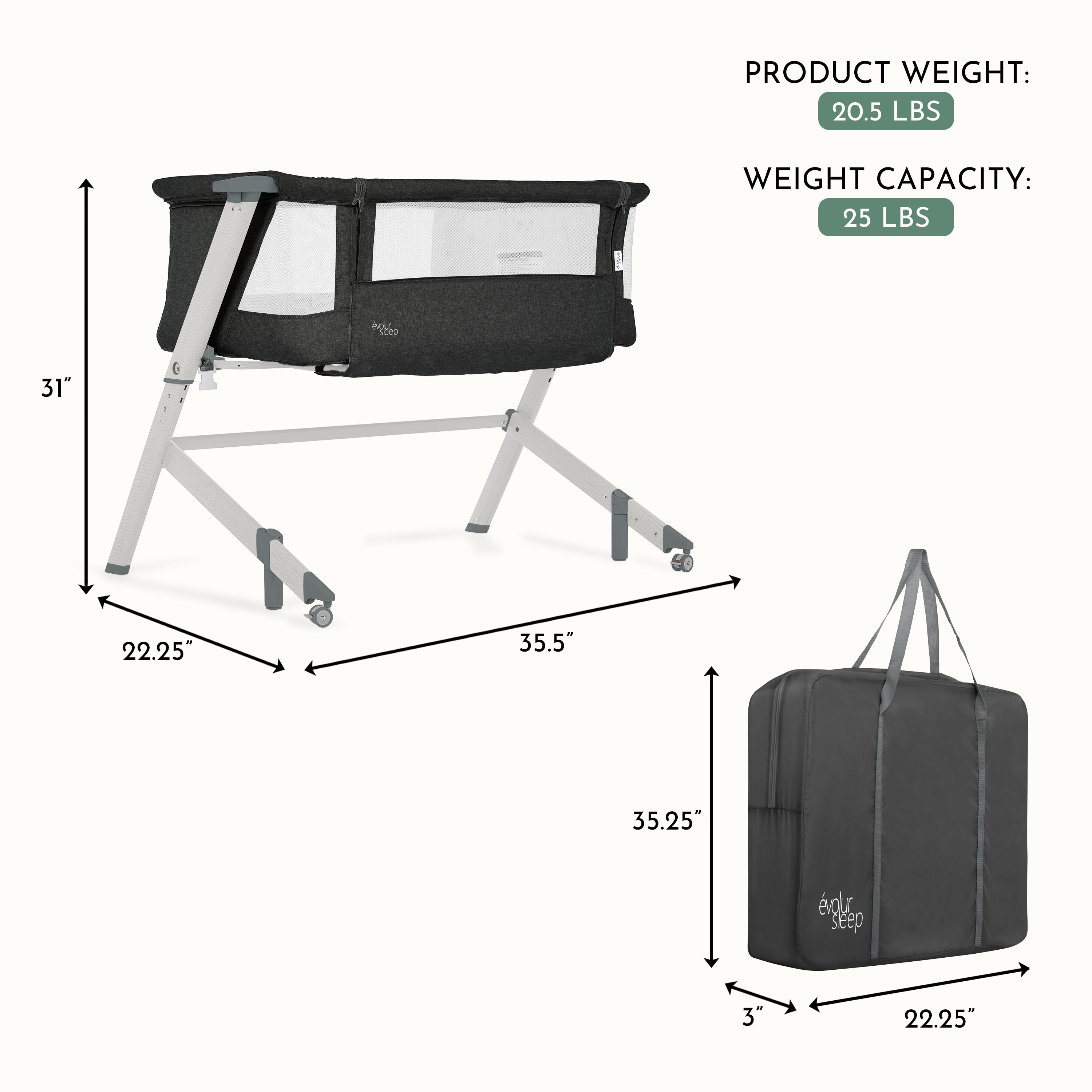 Evolur Stellar Bassinet and Bed side sleeper