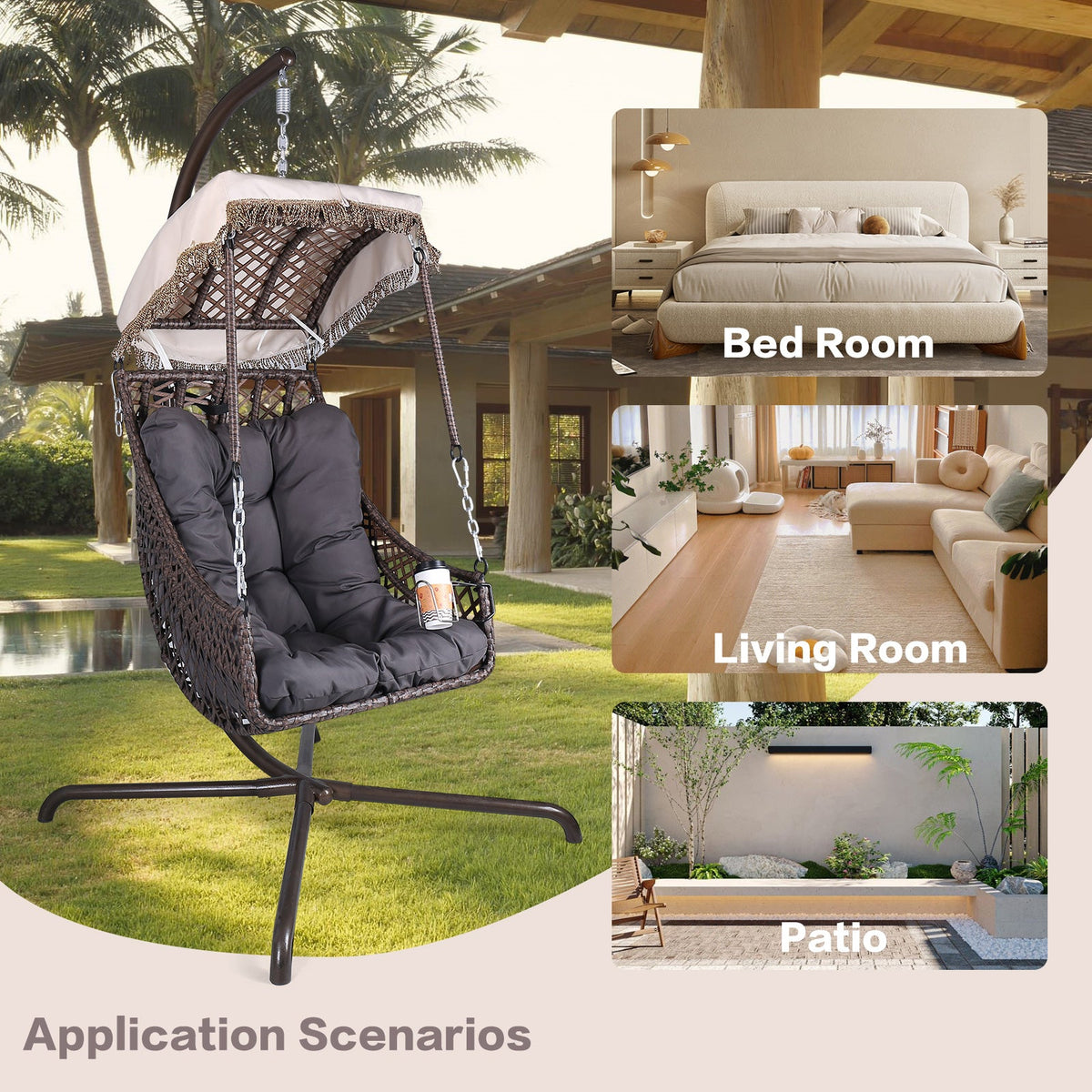 Swing Egg Chair with Stand, Rattan Frame, Hammock Chair