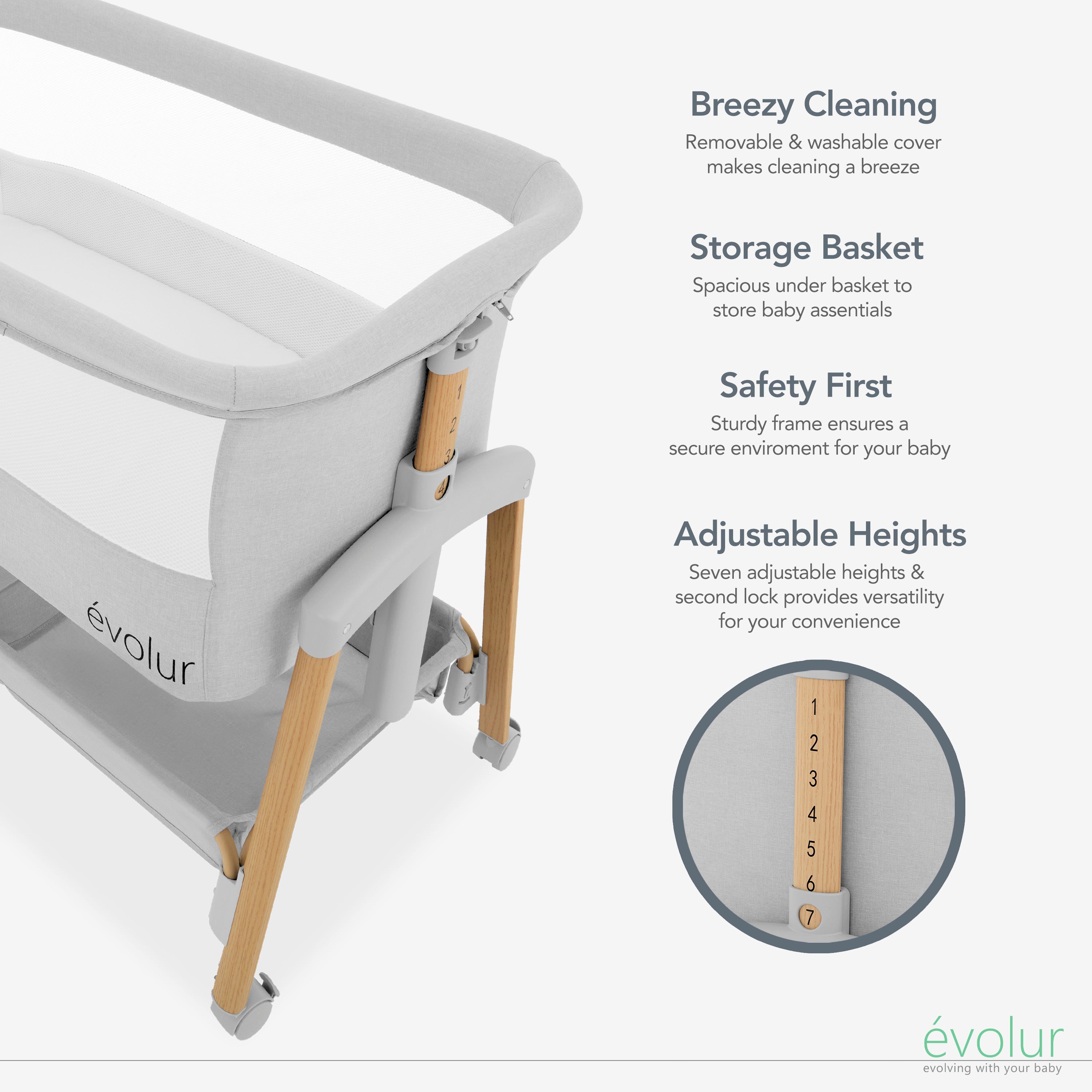 Evolur Lullaby Portable Bassinet with wheels