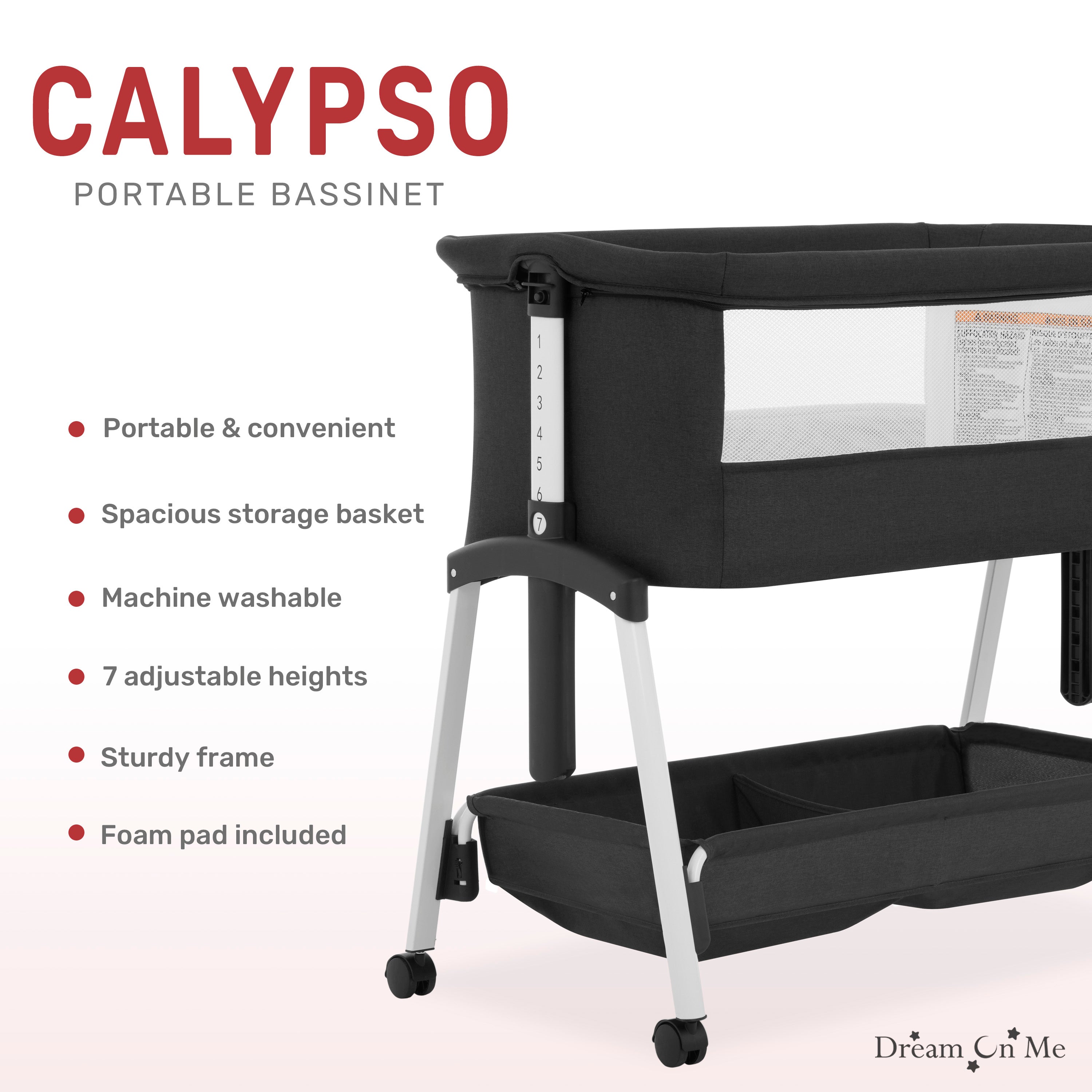 Dream On Me Calypso Portable Bassinet with wheels