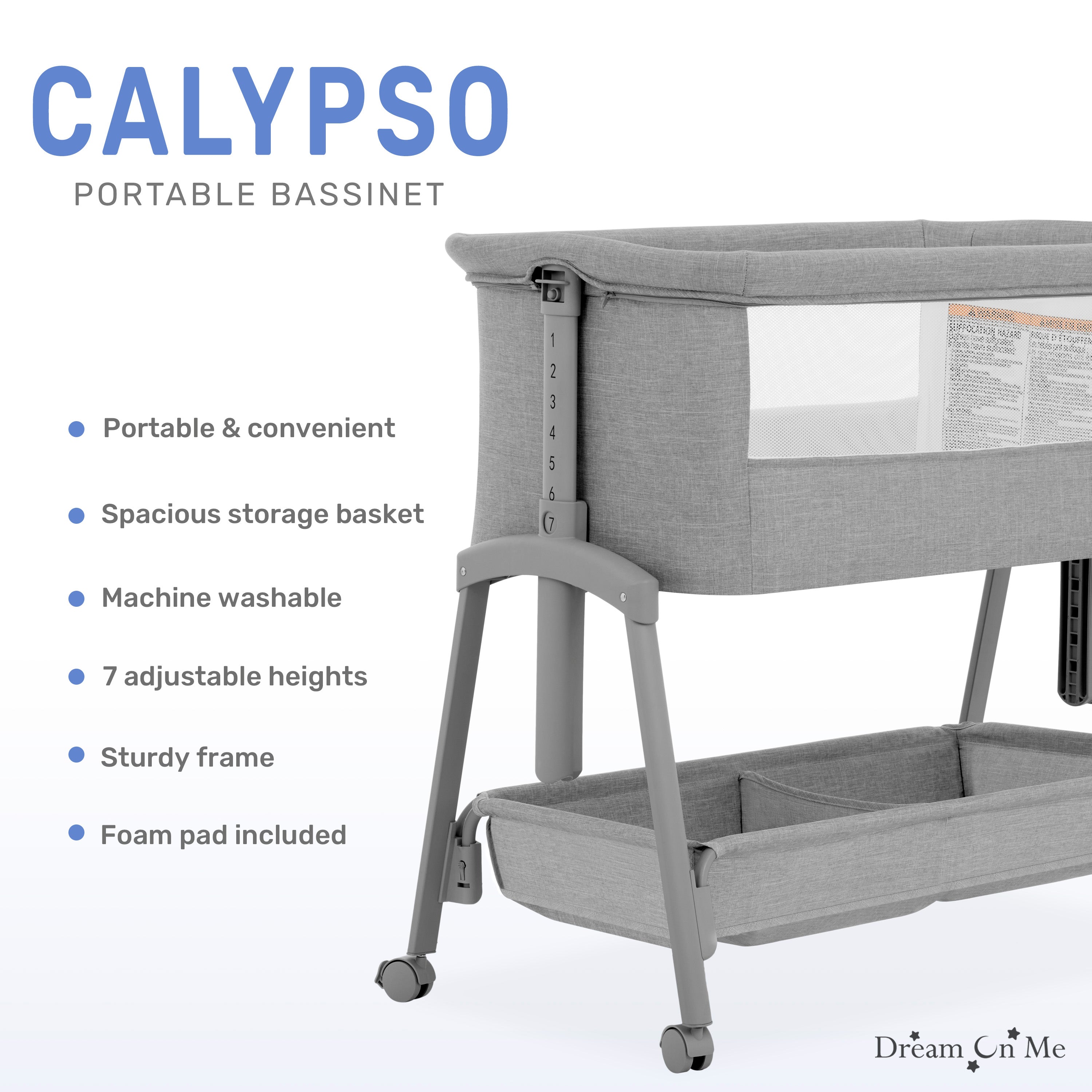 Dream On Me Calypso Portable Bassinet with wheels