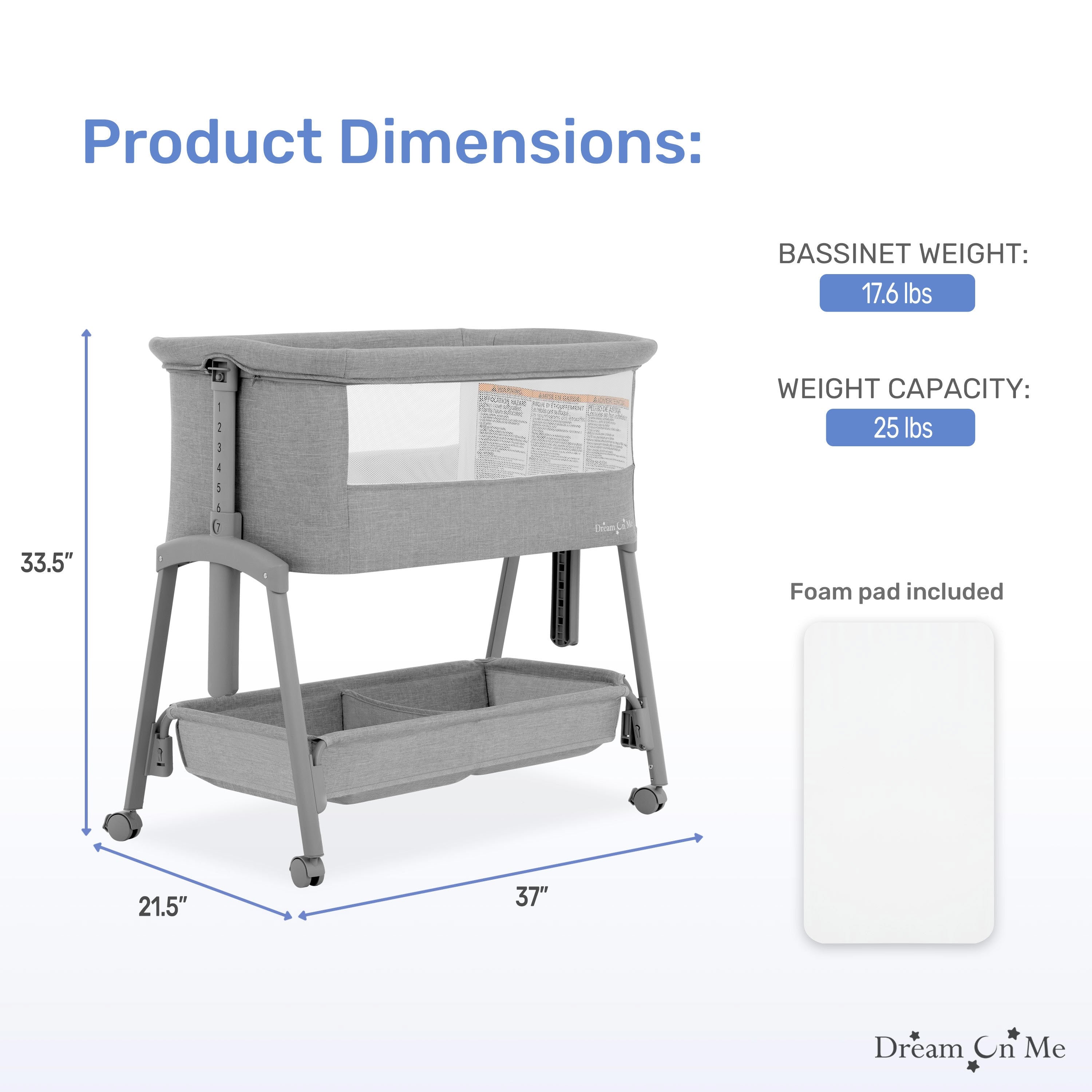 Dream On Me Calypso Portable Bassinet with wheels