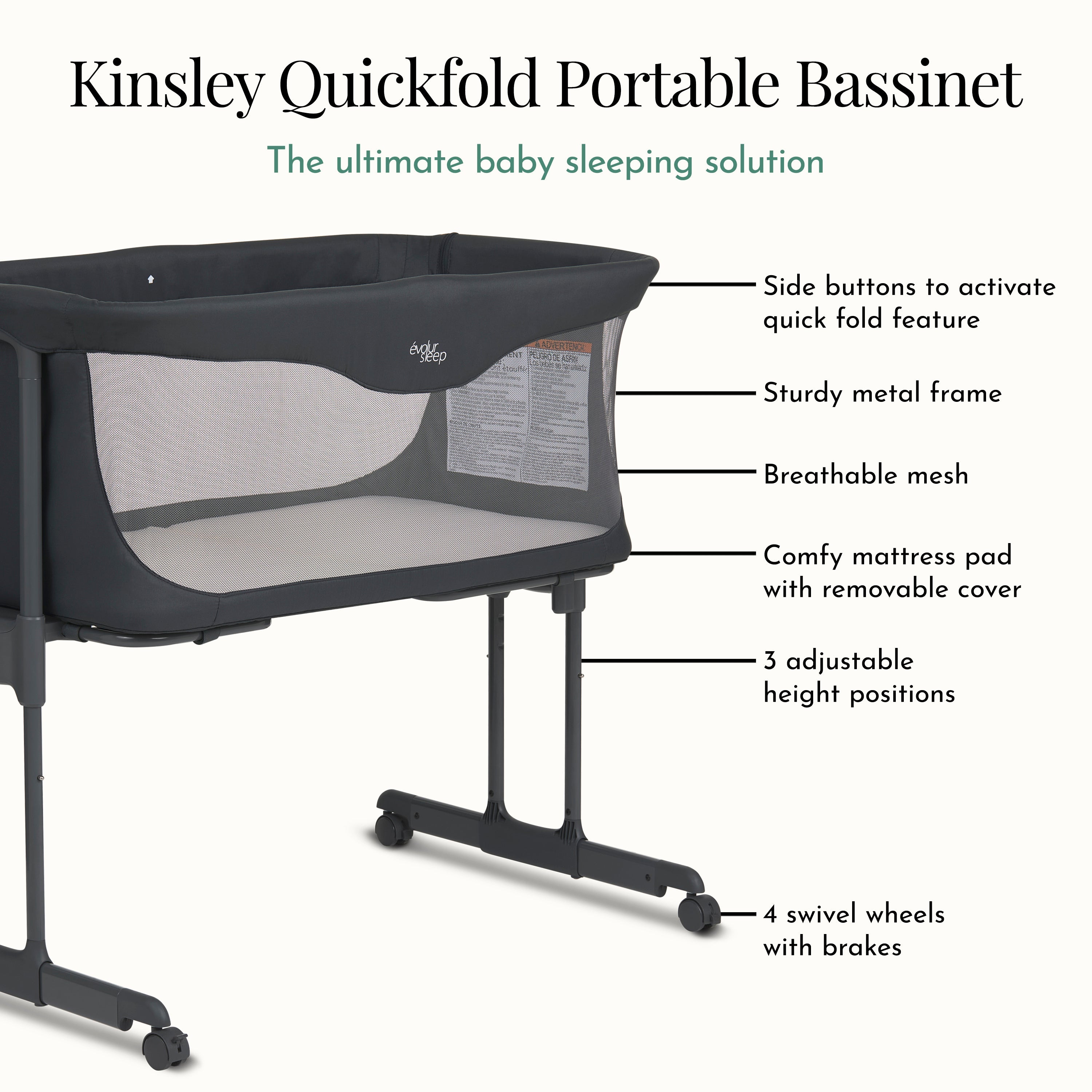 Evolur Kinsley Quickfold Portable Bassinet