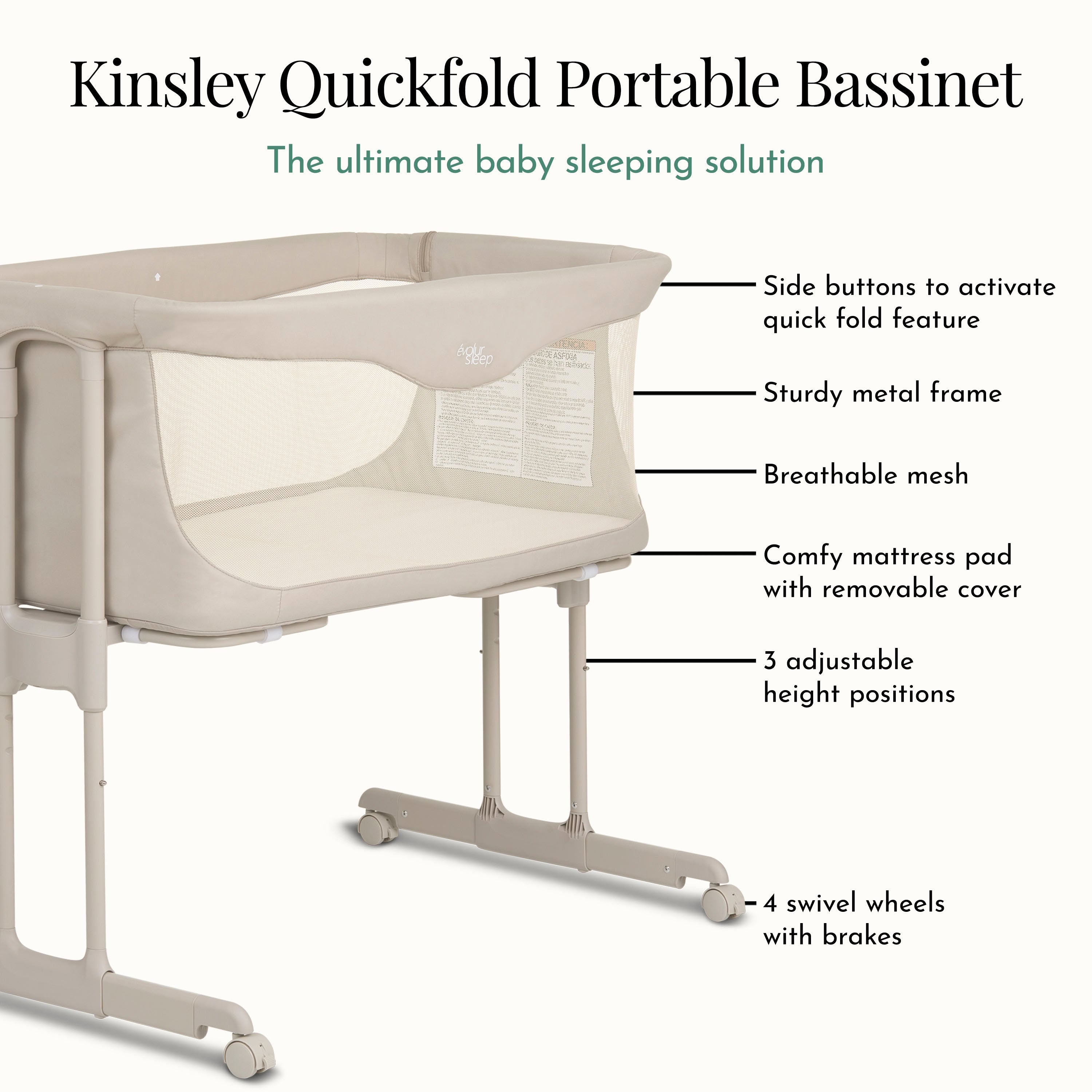 Evolur Kinsley Quickfold Portable Bassinet