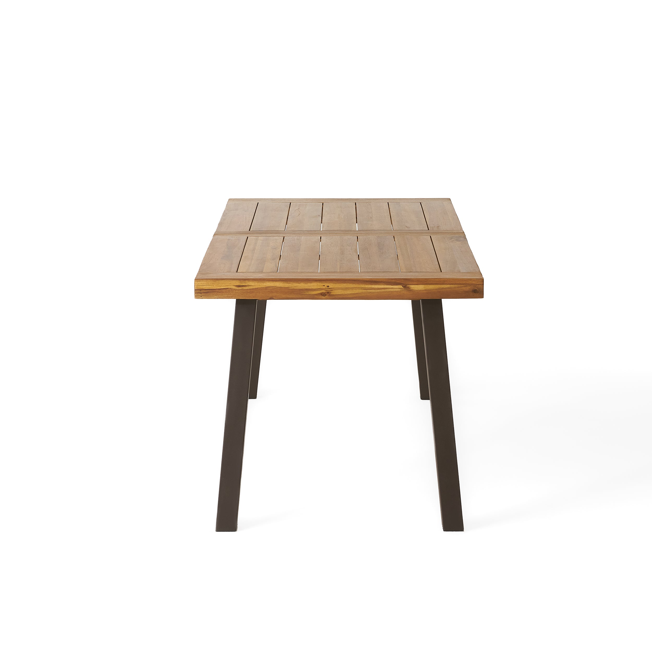 Della Acacia Wood Dining Table with Rustic Metal, Brown, Grey