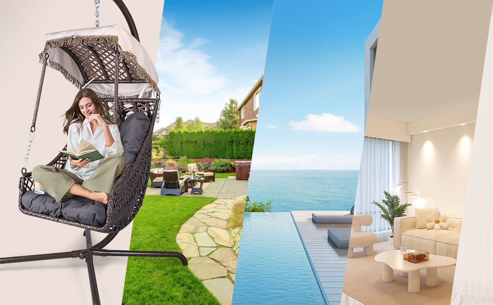 Swing Egg Chair with Stand, Rattan Frame, Hammock Chair