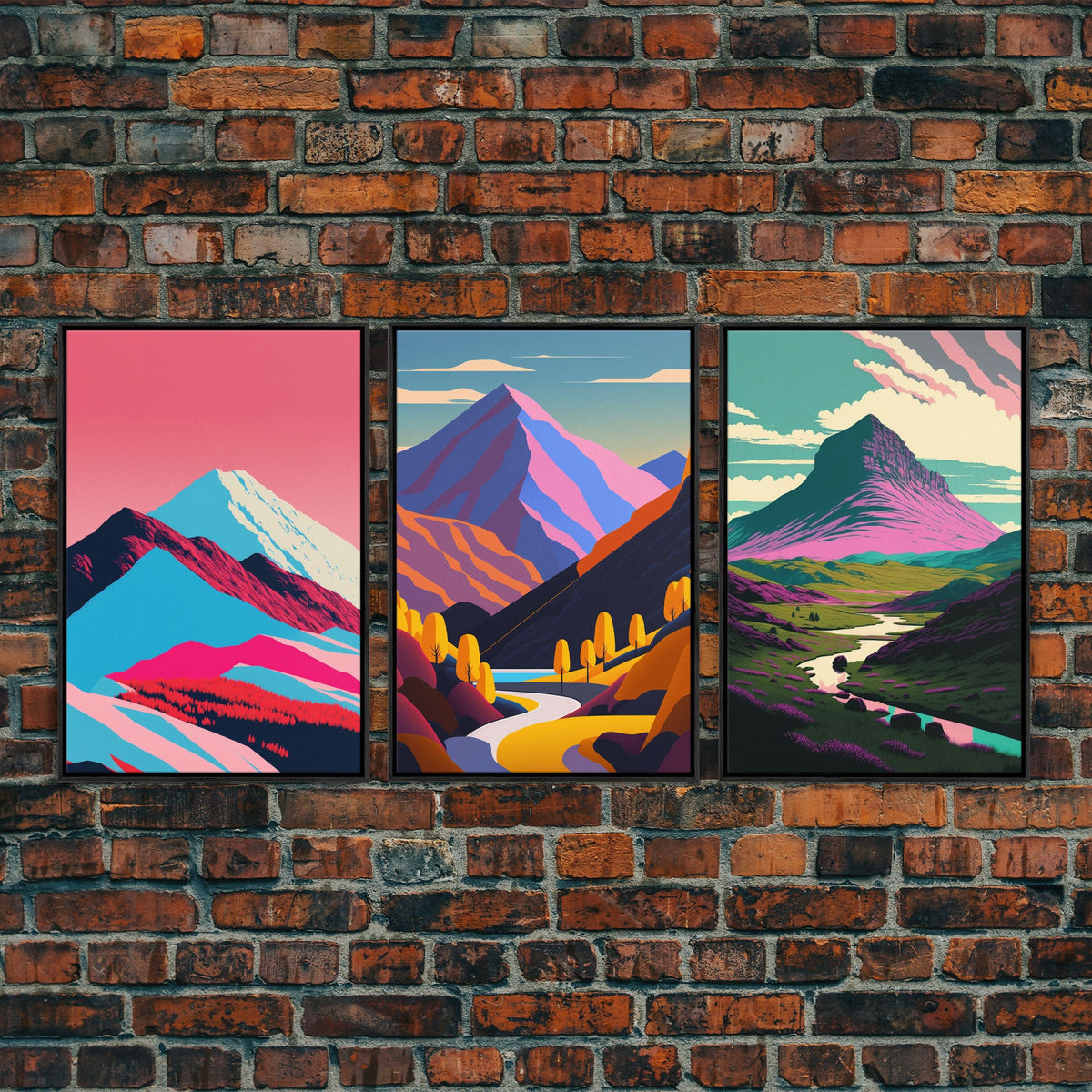 Minimalist Midcentury Wall Art, Framed Canvas Prints, 3 Piece Wall Art
