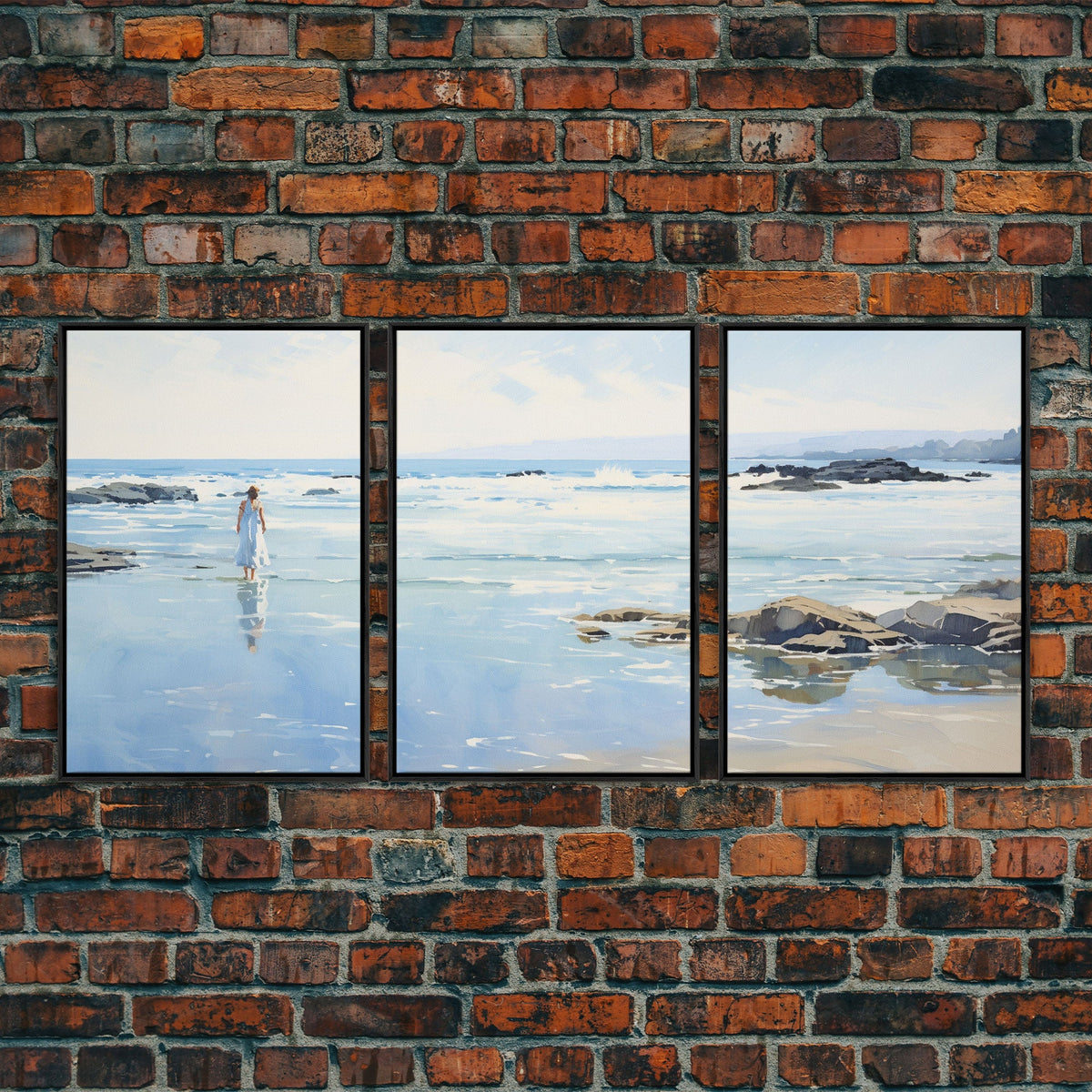 Framed Ocean Art | 3 Piece Art | Triptych Painting