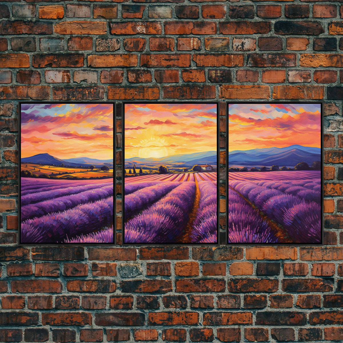 Purple Lavender Fields, 3 Piece Wall Art, Framed Canvas Print