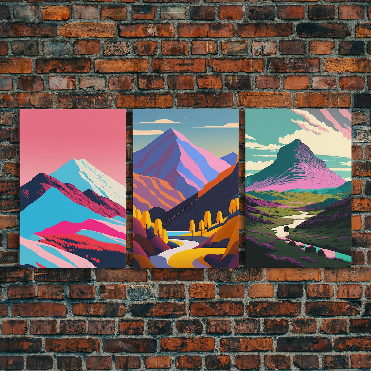Minimalist Midcentury Wall Art, Framed Canvas Prints, 3 Piece Wall Art