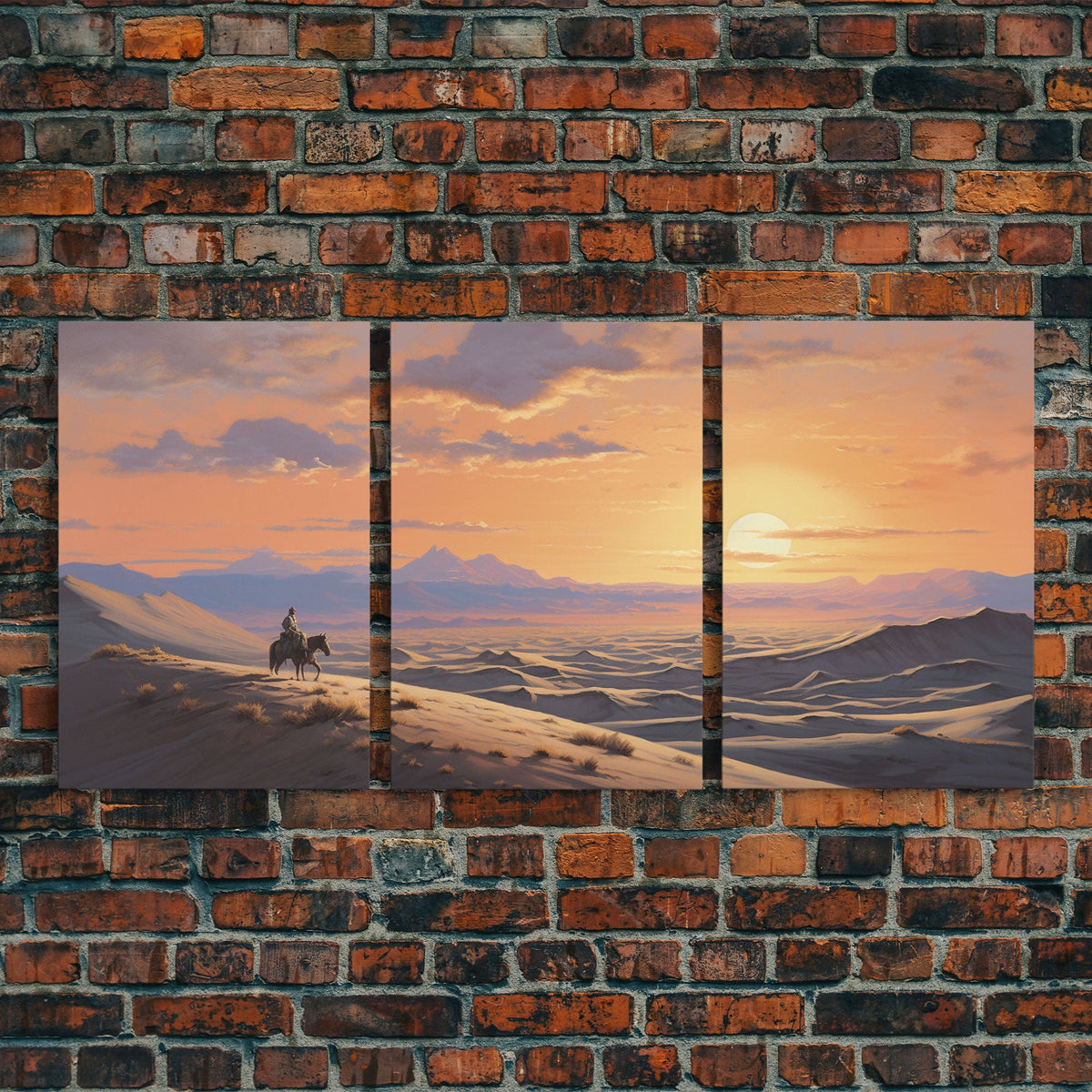 Cowboy Wall Art, Sunset Print, Canvas Print, 3 Piece Wall Art