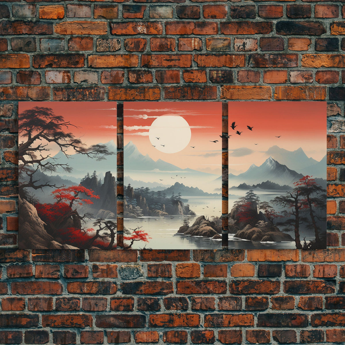 Japanese Wall Art, Mountains Print, Canvas Print, 3 Piece