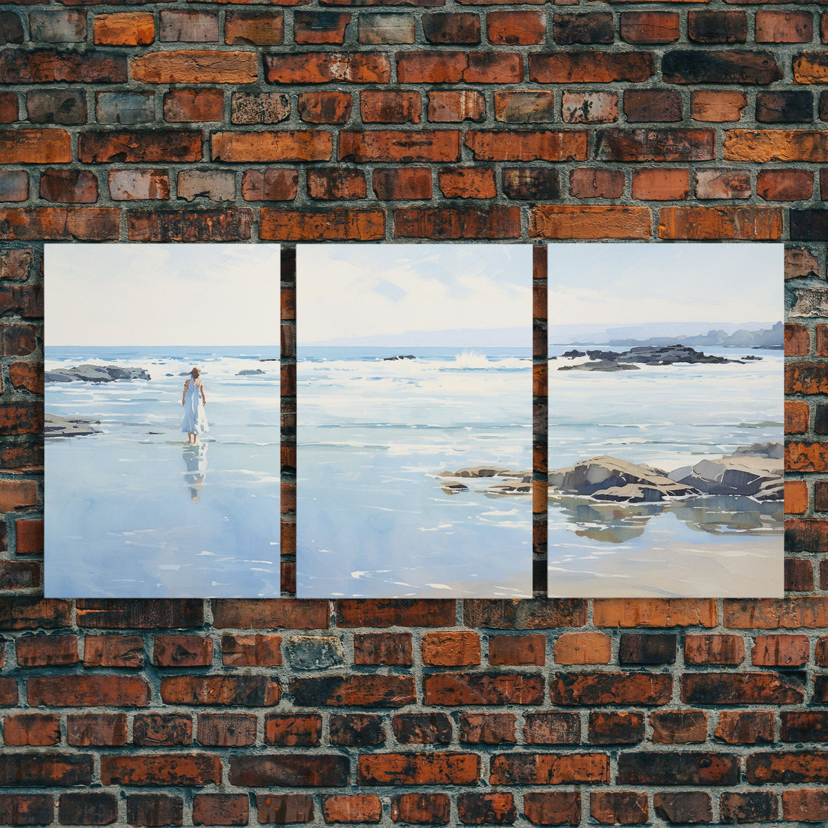 Framed Ocean Art | 3 Piece Art | Triptych Painting