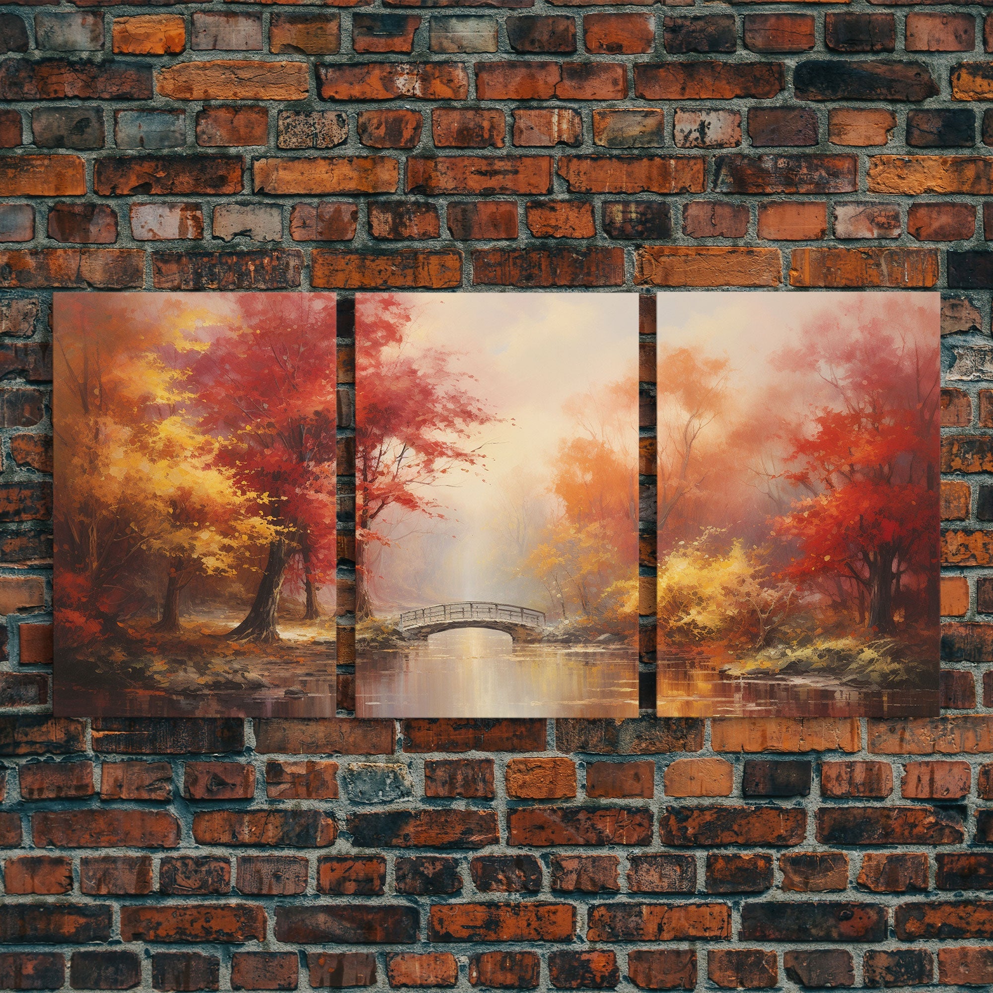 Fall Decor, 3 Piece Wall Art Set, Autumn Forest Oil Painting, Canvas Prints