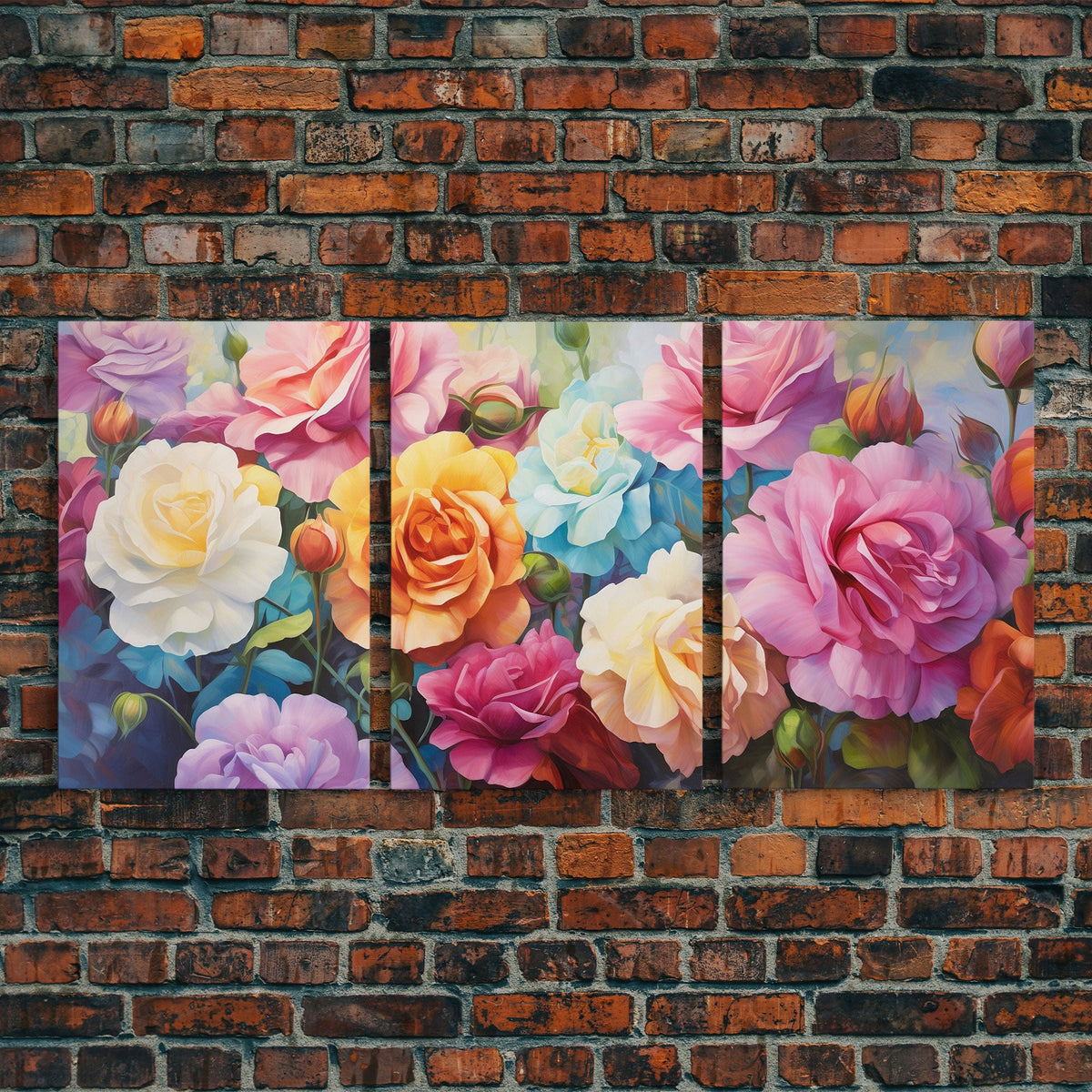 Beautiful Rose Art, Framed Canvas Print, 3 Piece Art Set