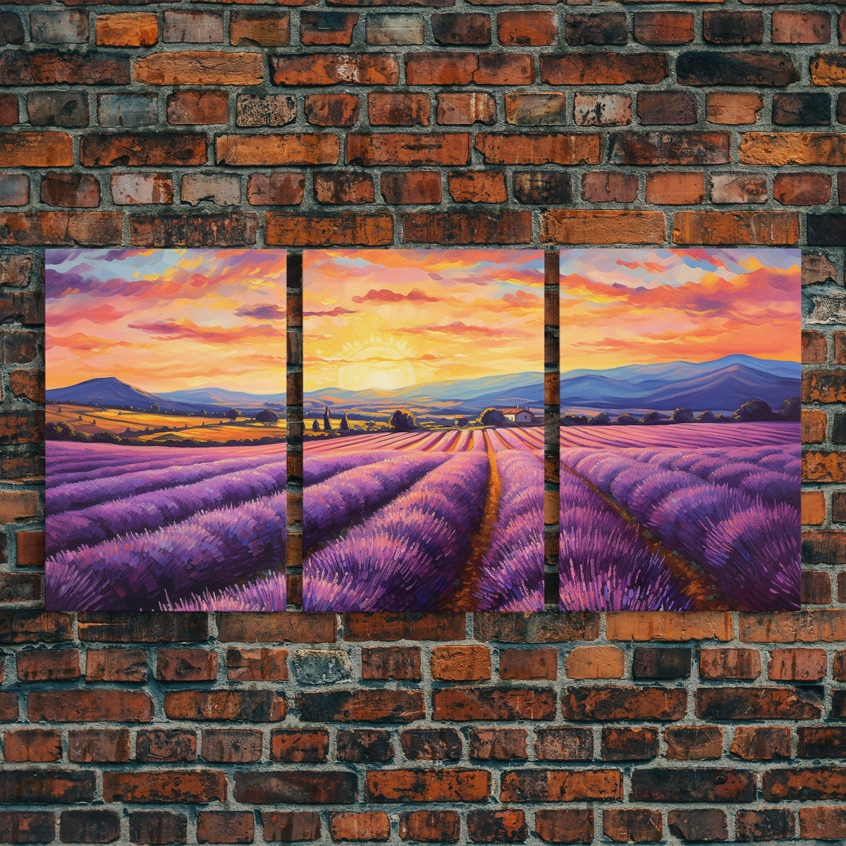 Purple Lavender Fields, 3 Piece Wall Art, Framed Canvas Print