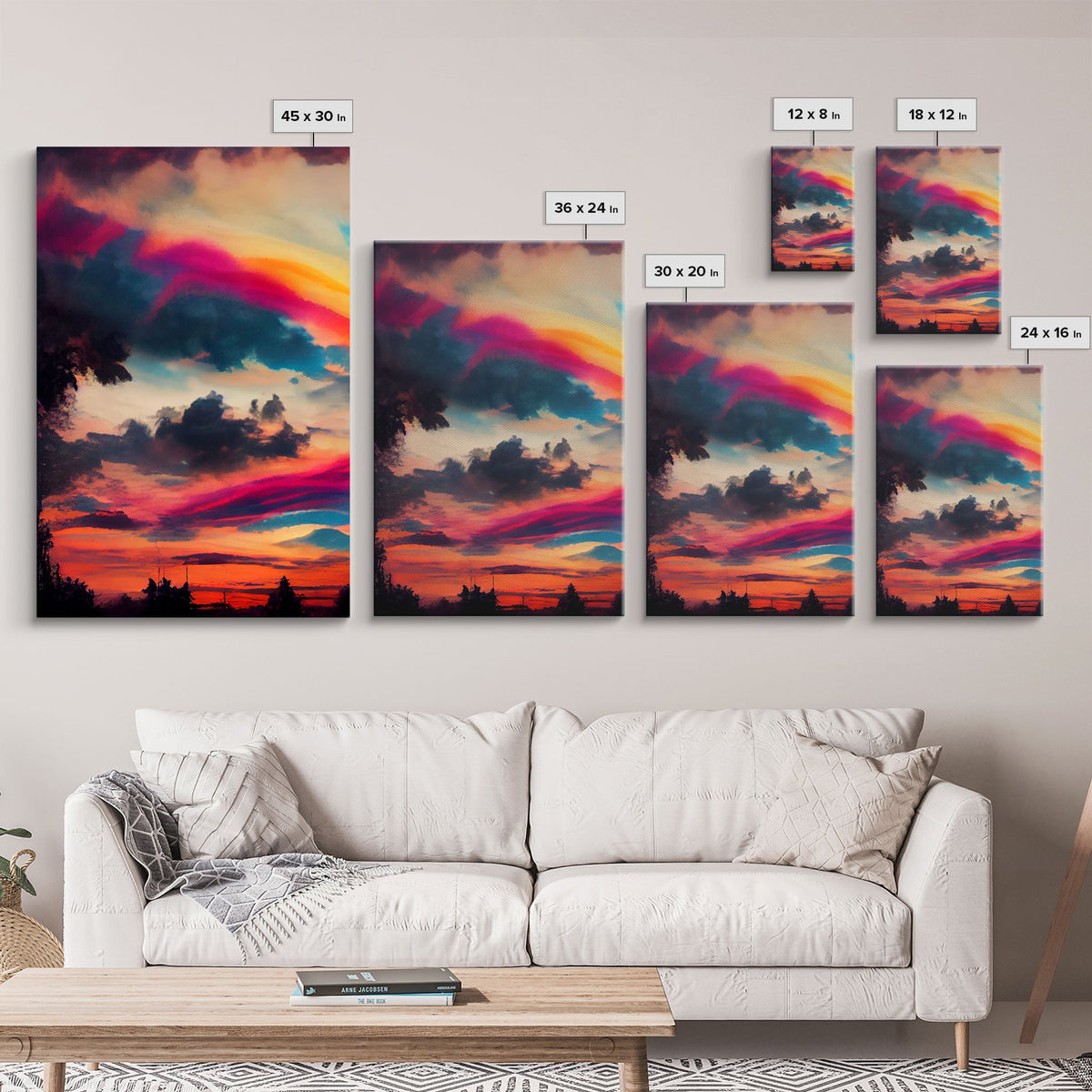 Psychedelic Sunset, 3 piece Canvas Print Wall Art