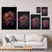 Triptych 3 Panel Wall Art - Framed Canvas Prints - Retro Style Flower Paintings