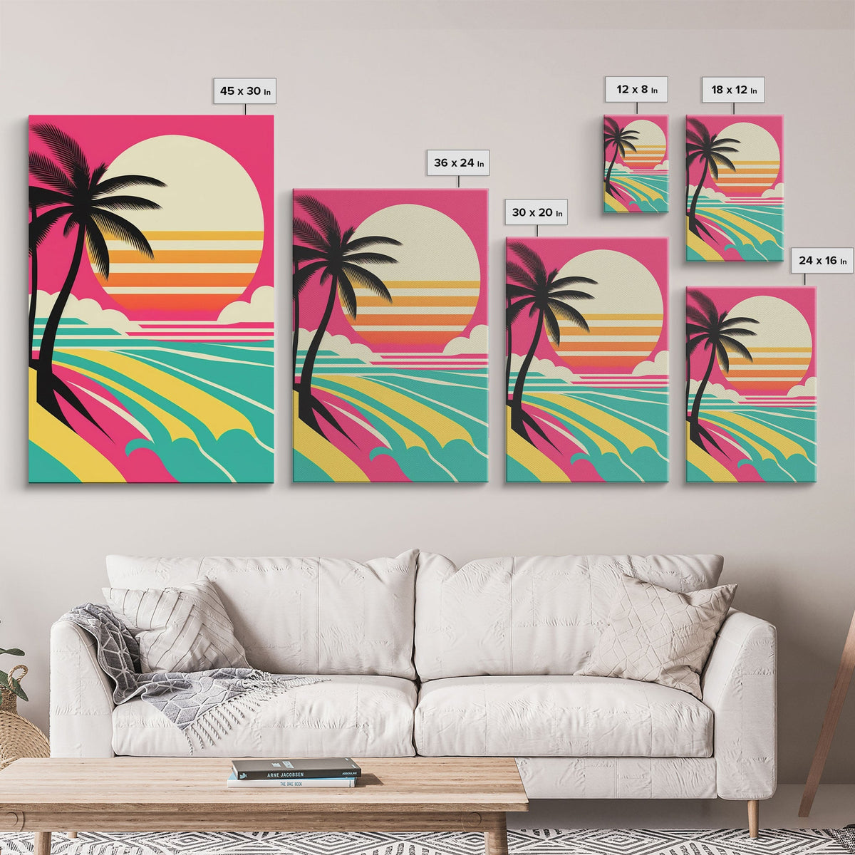 Beautiful Turquoise Retro Style Beach Art, Triptych 3 Panel Framed Canvas Prints
