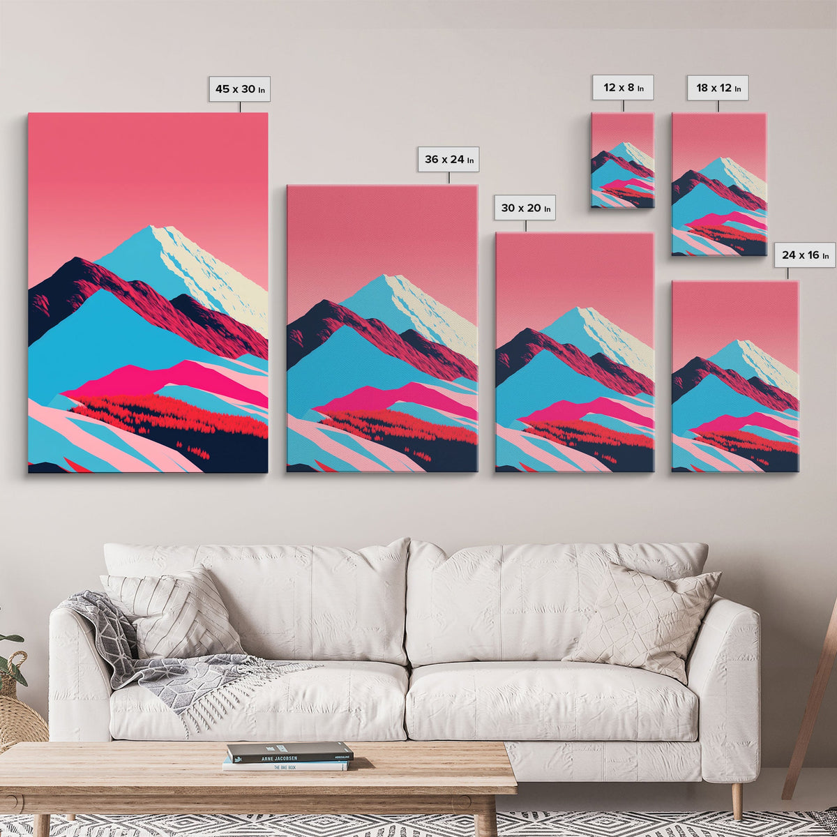 Minimalist Midcentury Wall Art, Framed Canvas Prints, 3 Piece Wall Art