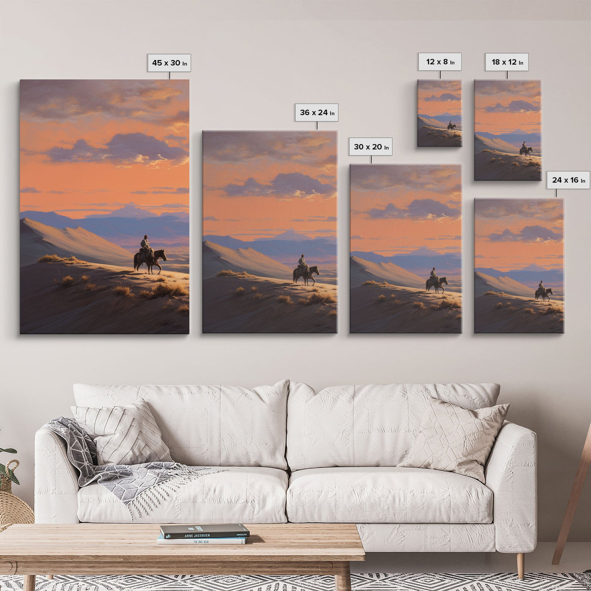 Cowboy Wall Art, Sunset Print, Canvas Print, 3 Piece Wall Art