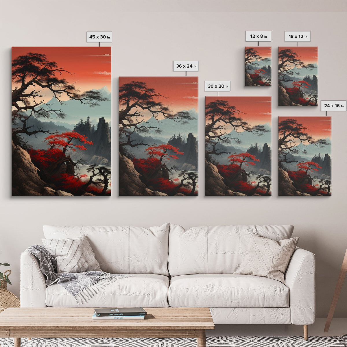 Japanese Wall Art, Mountains Print, Canvas Print, 3 Piece