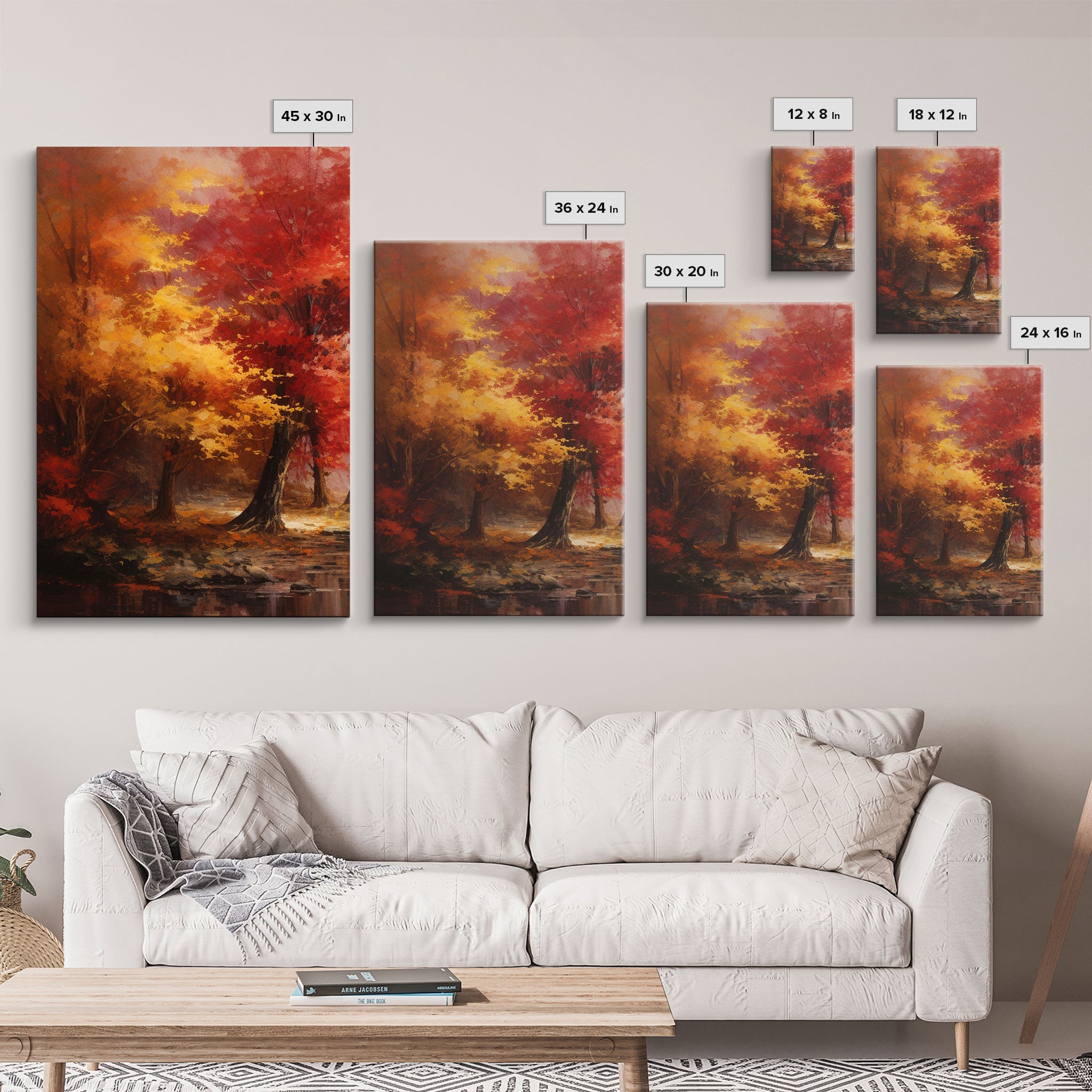 Fall Decor, 3 Piece Wall Art Set, Autumn Forest Oil Painting, Canvas Prints