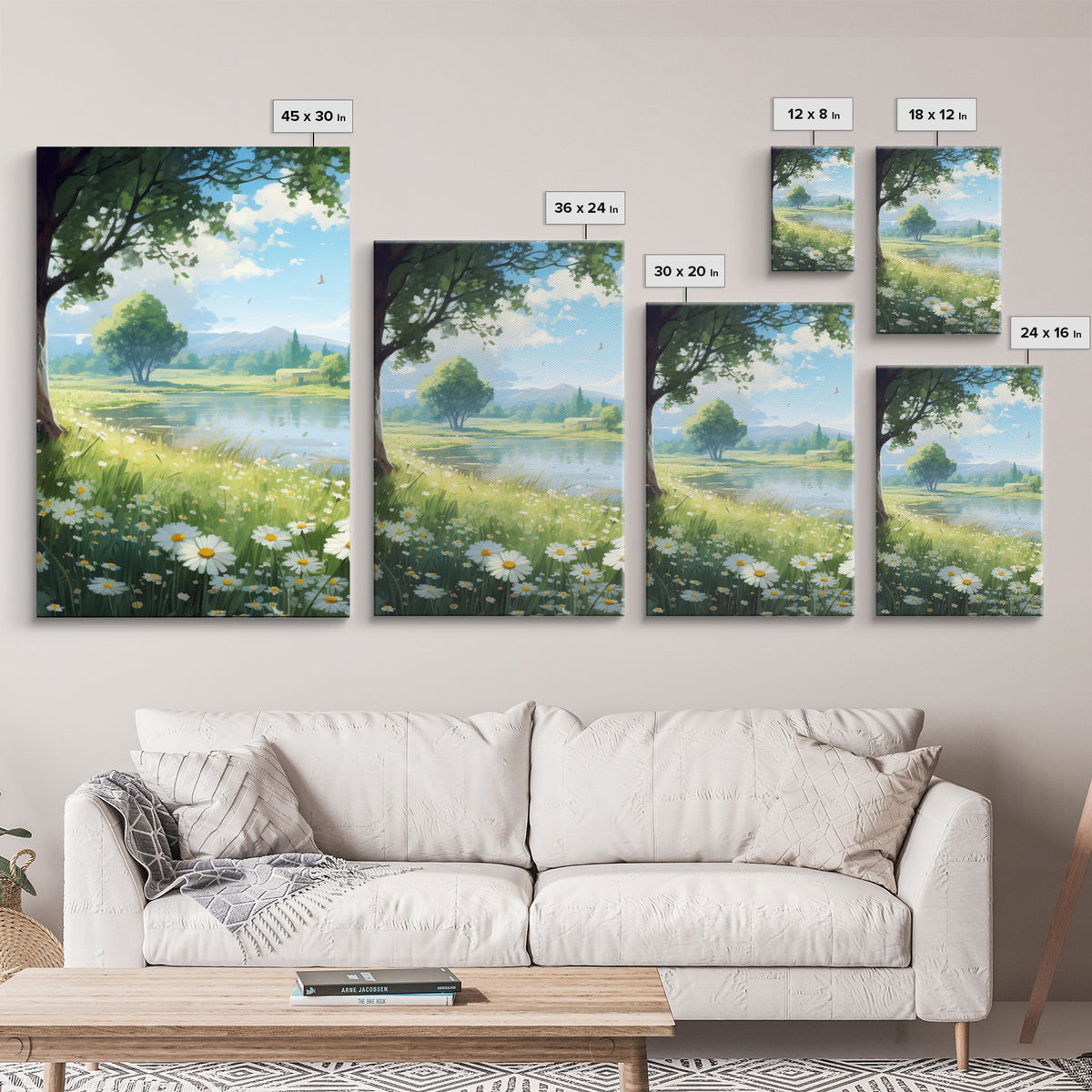 Beautiful Spring Meadow Landscape Painting 3 Piece Set, Wall Art