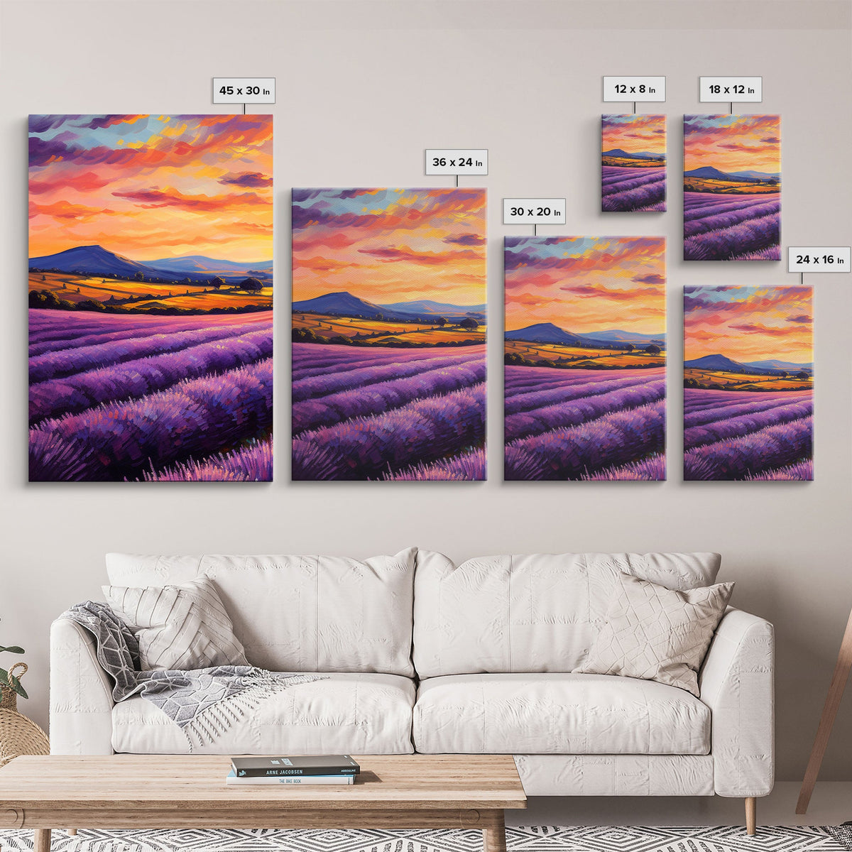 Purple Lavender Fields, 3 Piece Wall Art, Framed Canvas Print