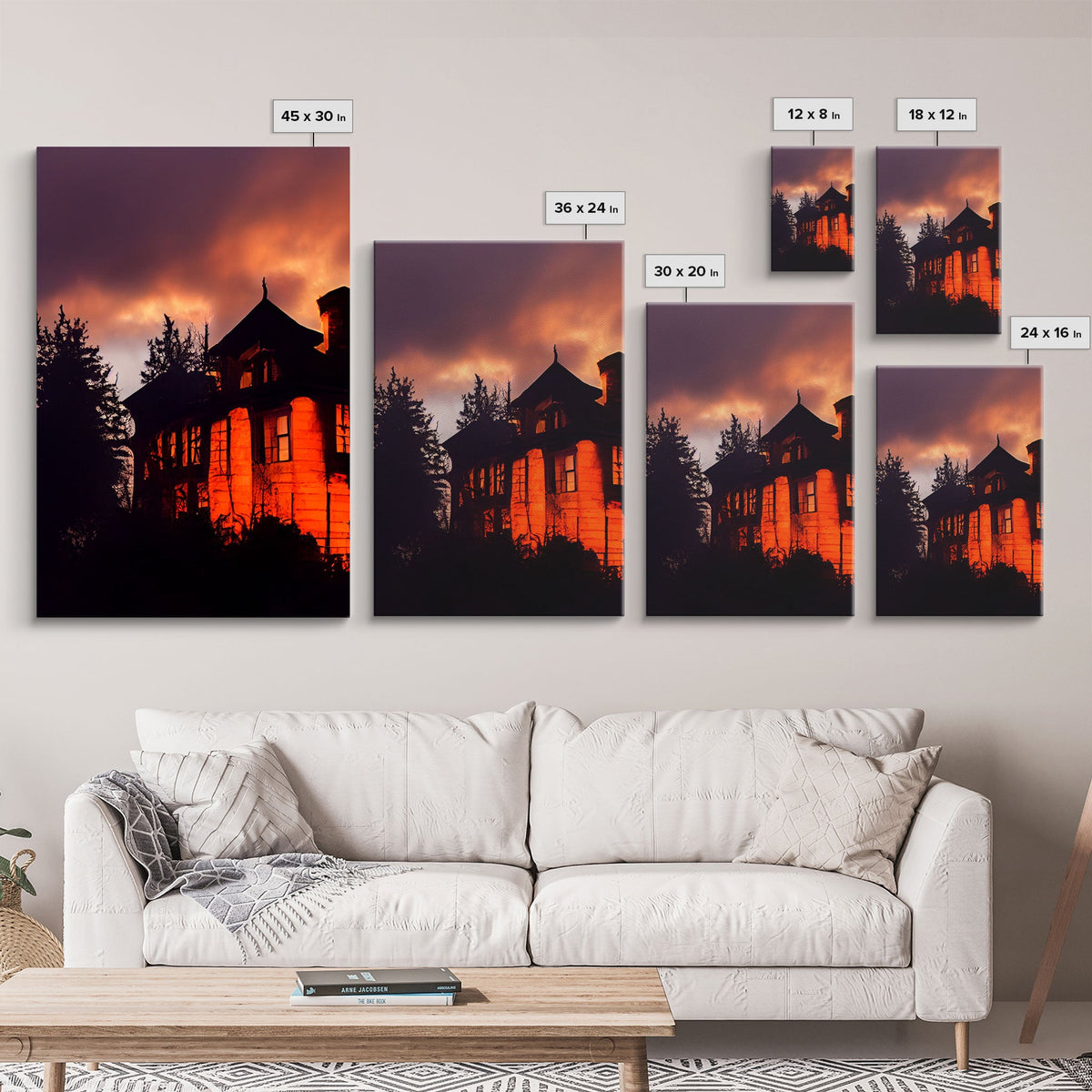 3 Piece Canvas Wall Decor, Victorian Style Haunted House