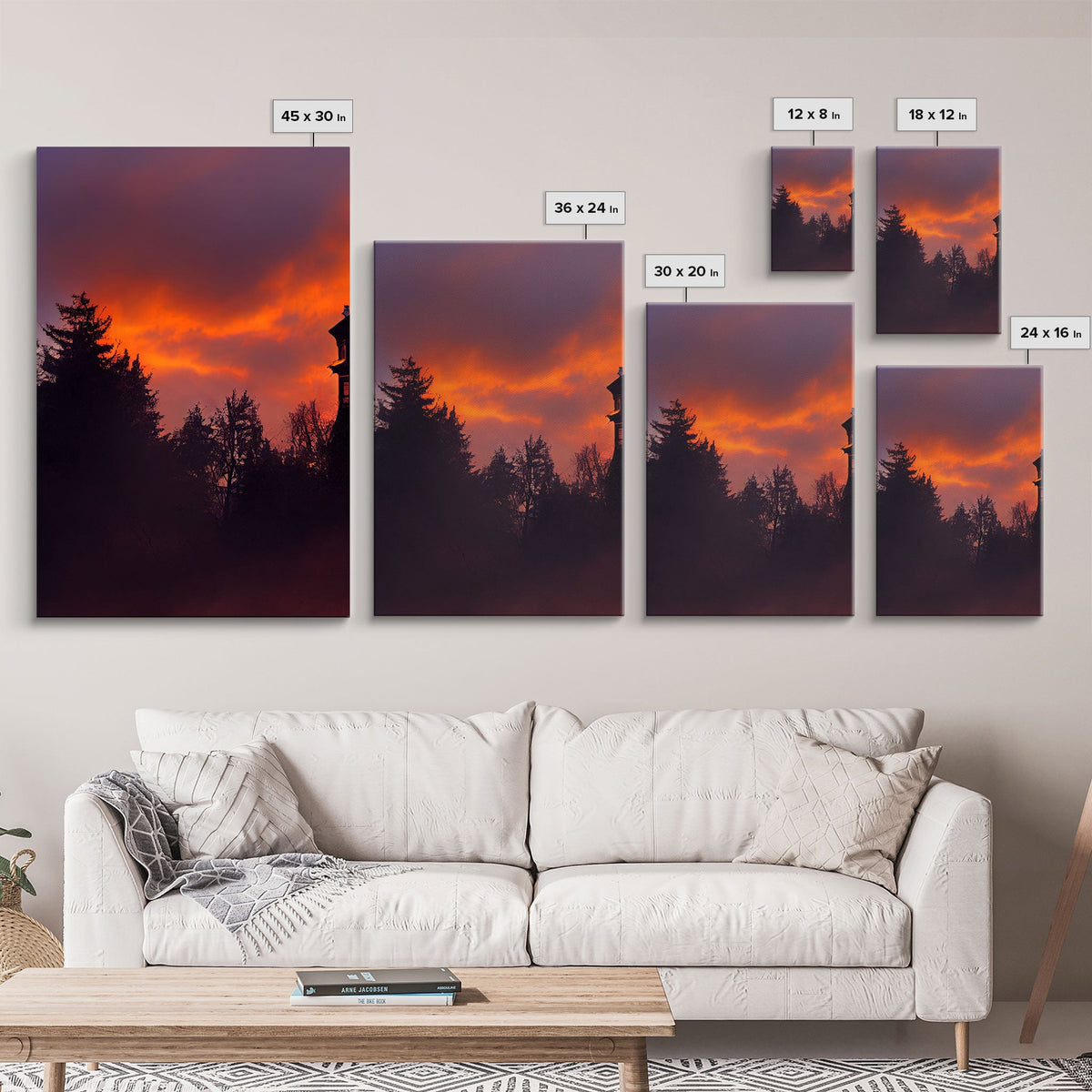 3 Piece Canvas Wall Decor, Victorian Style Haunted House