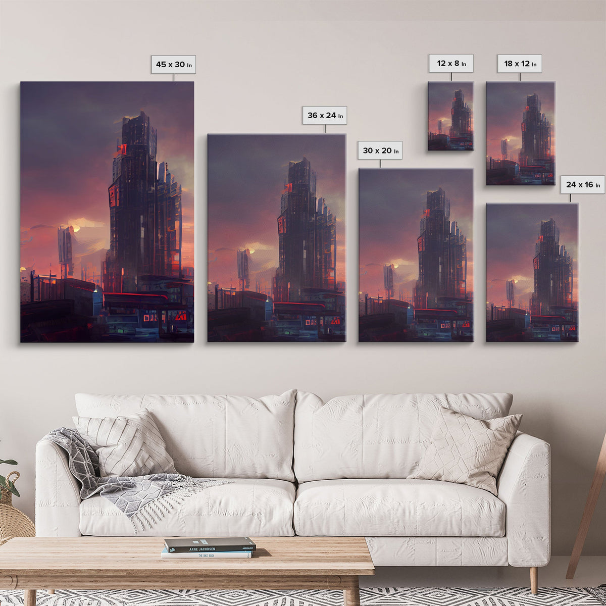 Cyberpunk City, 3 Piece Wall Art, Canvas Print