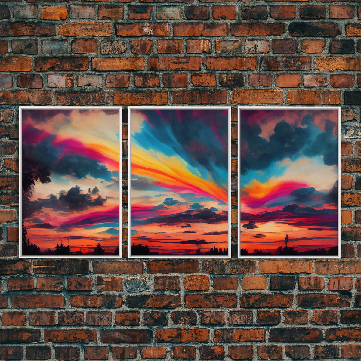 Psychedelic Sunset, 3 piece Canvas Print Wall Art