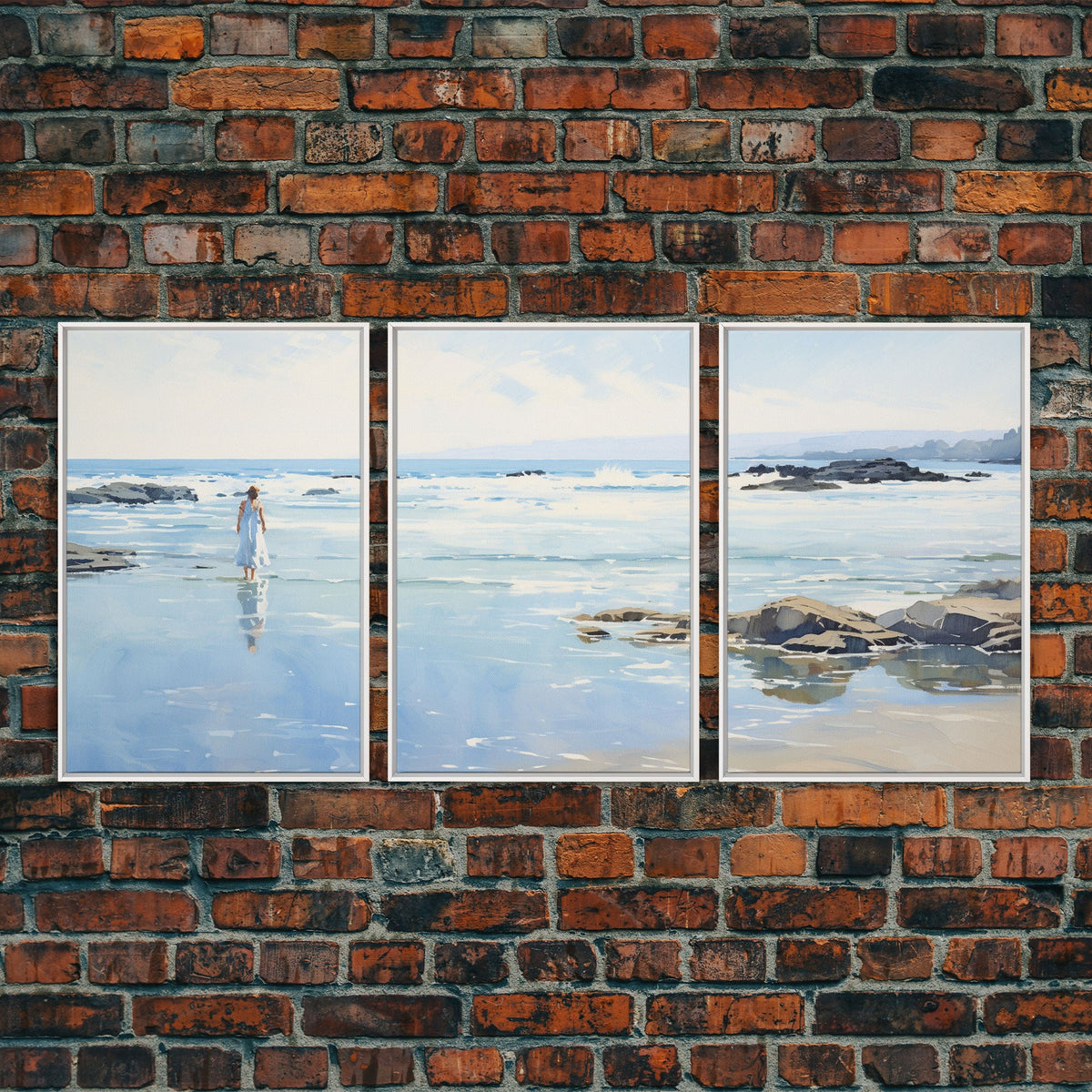 Framed Ocean Art | 3 Piece Art | Triptych Painting