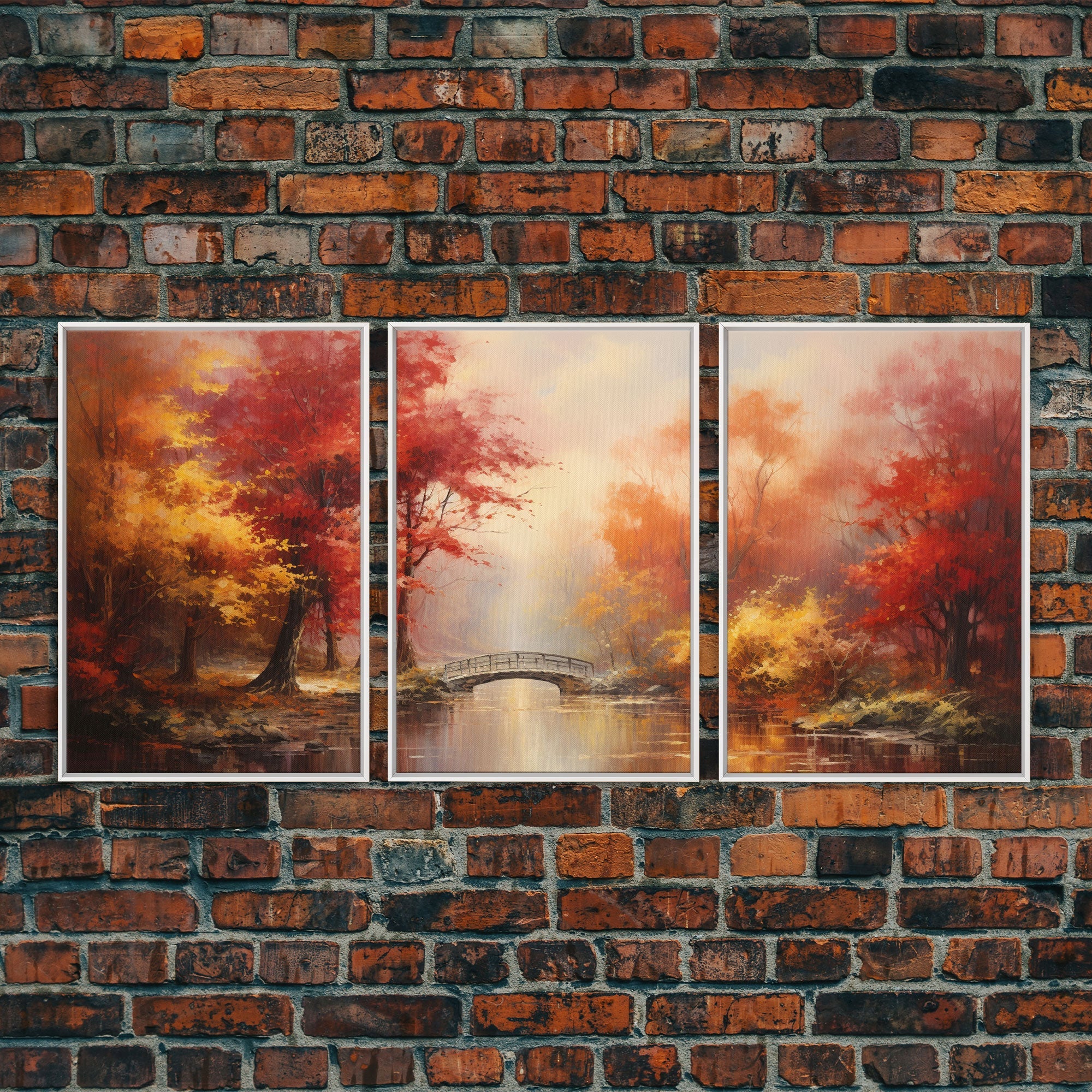 Fall Decor, 3 Piece Wall Art Set, Autumn Forest Oil Painting, Canvas Prints
