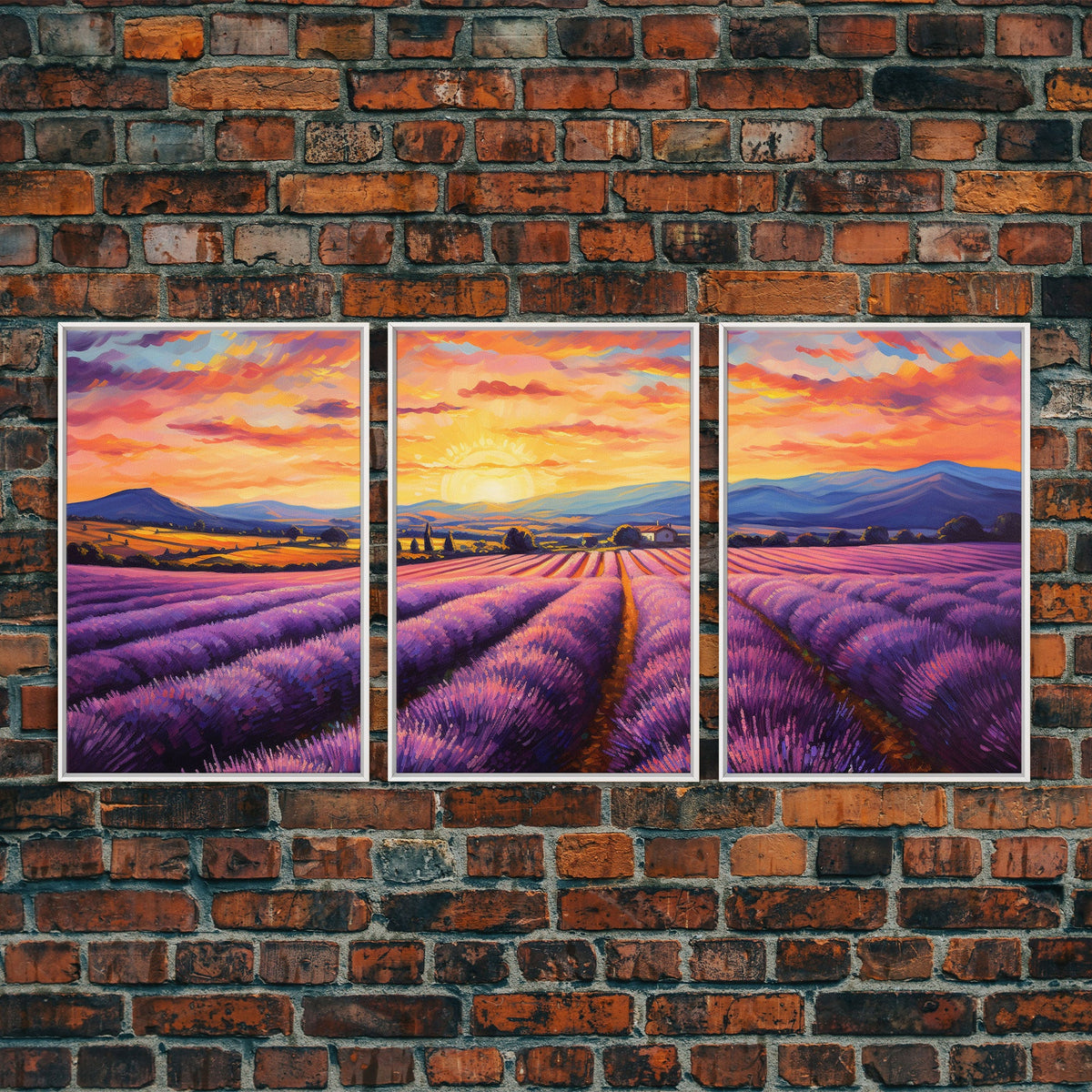 Purple Lavender Fields, 3 Piece Wall Art, Framed Canvas Print