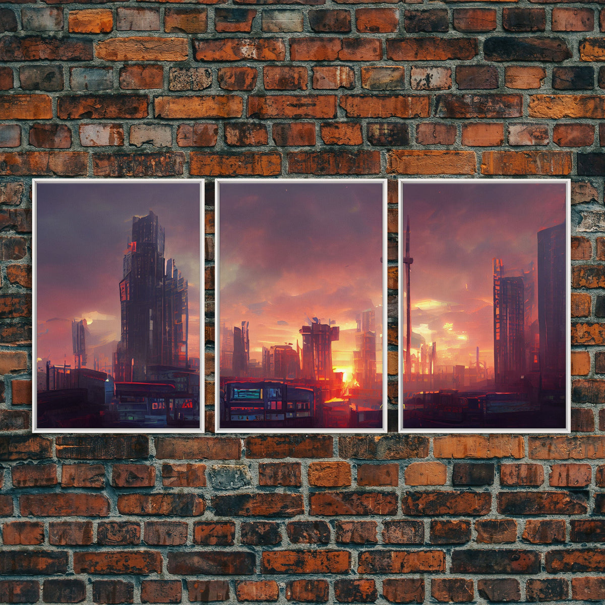 Cyberpunk City, 3 Piece Wall Art, Canvas Print