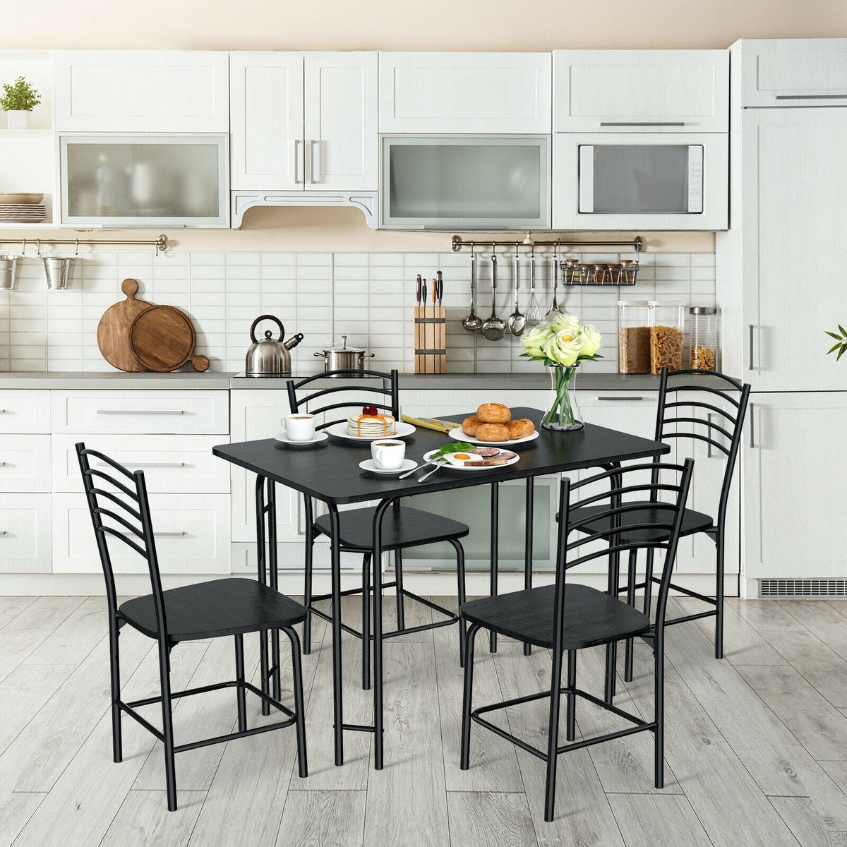 5 Piece Wooden Rectangular Dining Table Set